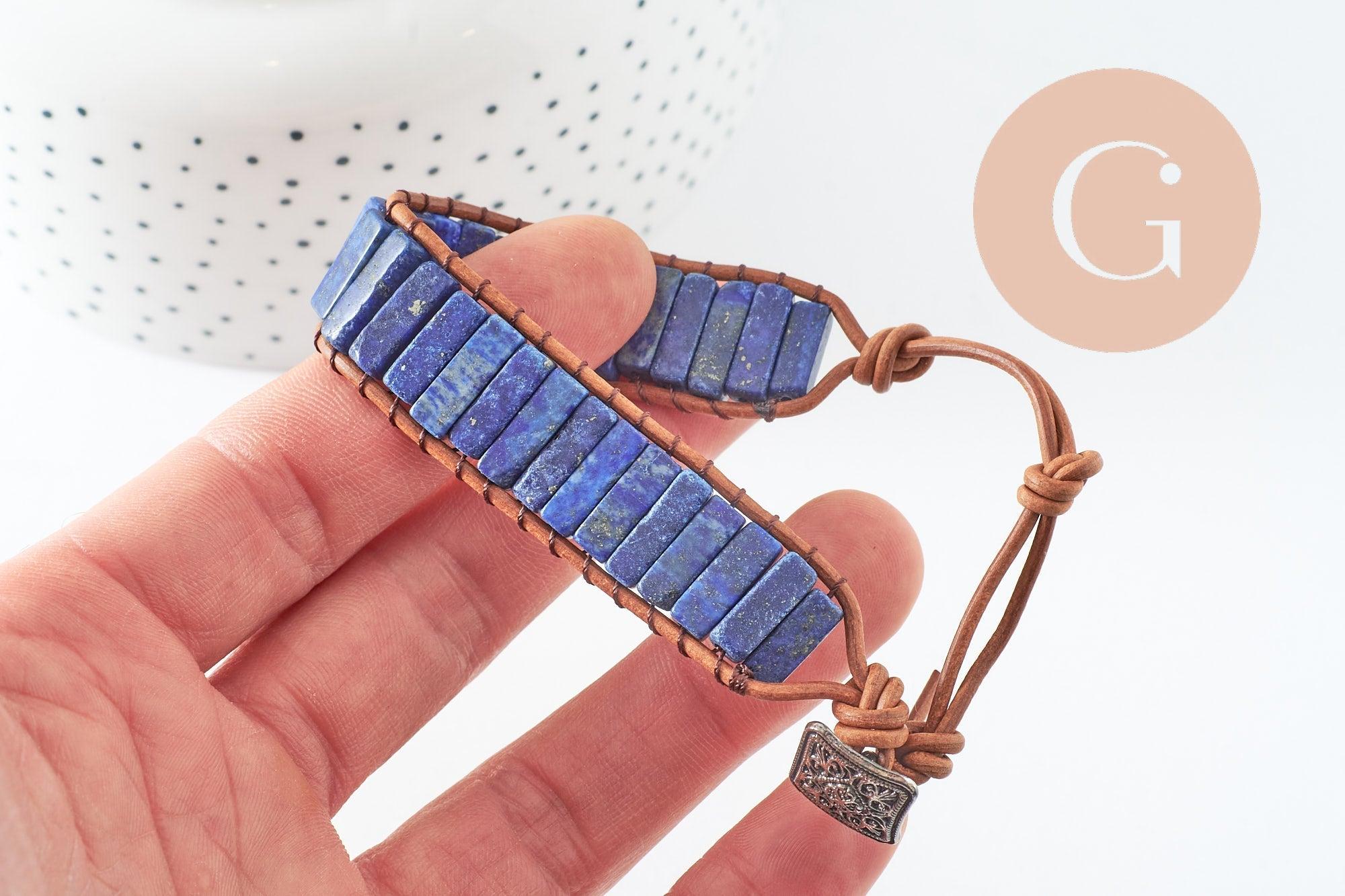 Gingerlily Pierres G9976 bracelet lapis-lazuli cuir 23-28cm