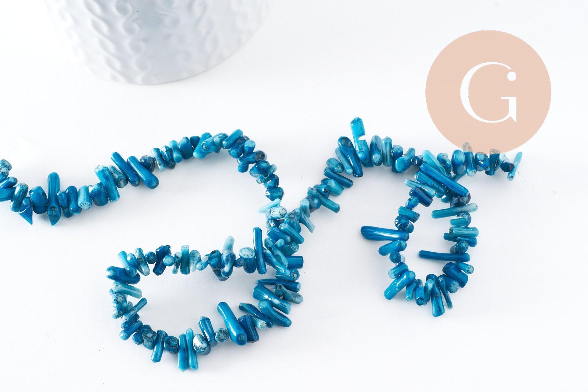 Gingerlily perles corail bleu perle branche 3-12mm fil 38cm