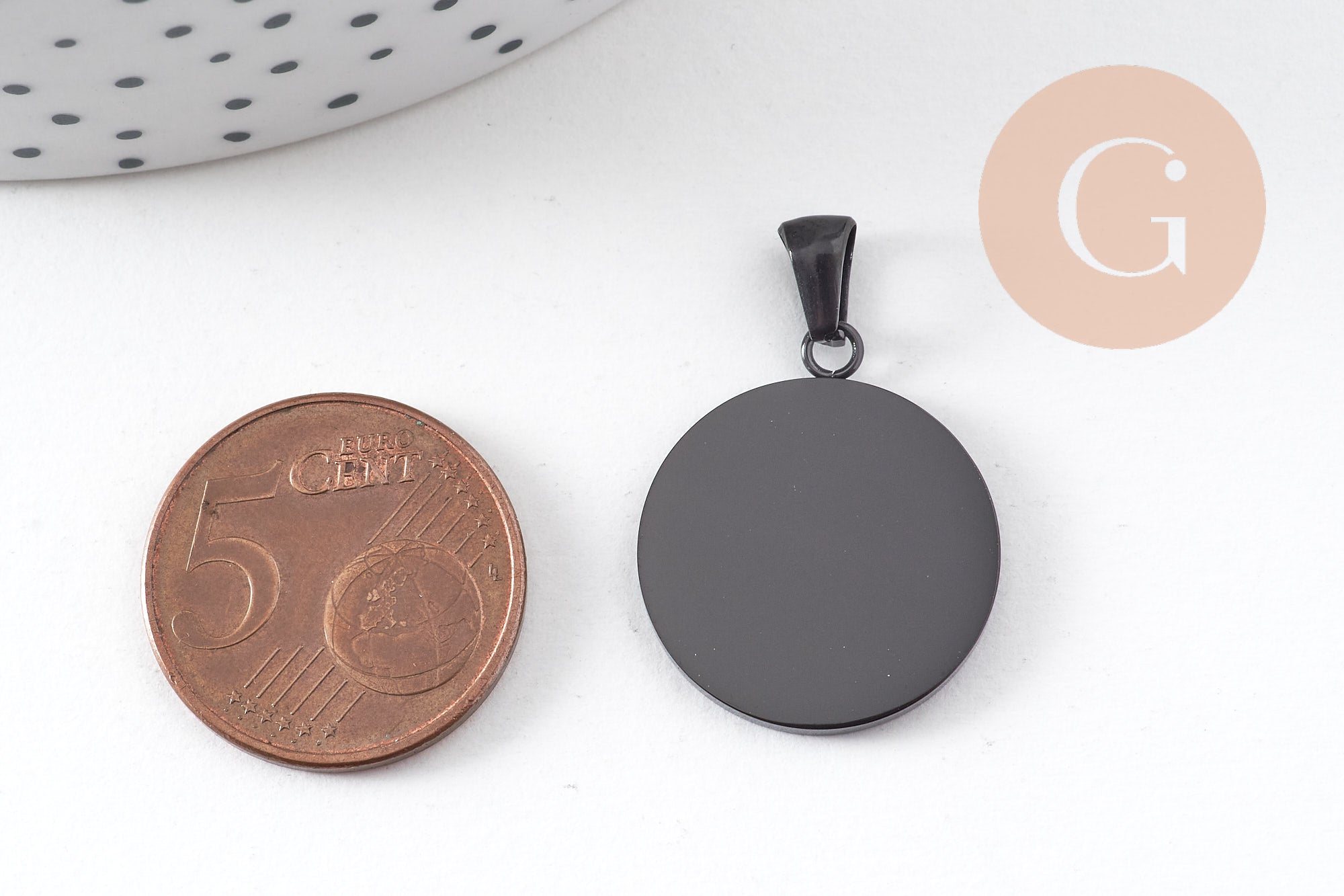 Gingerlily Pendentifs G10881 médaille ronde acier noir 23.5mm x1