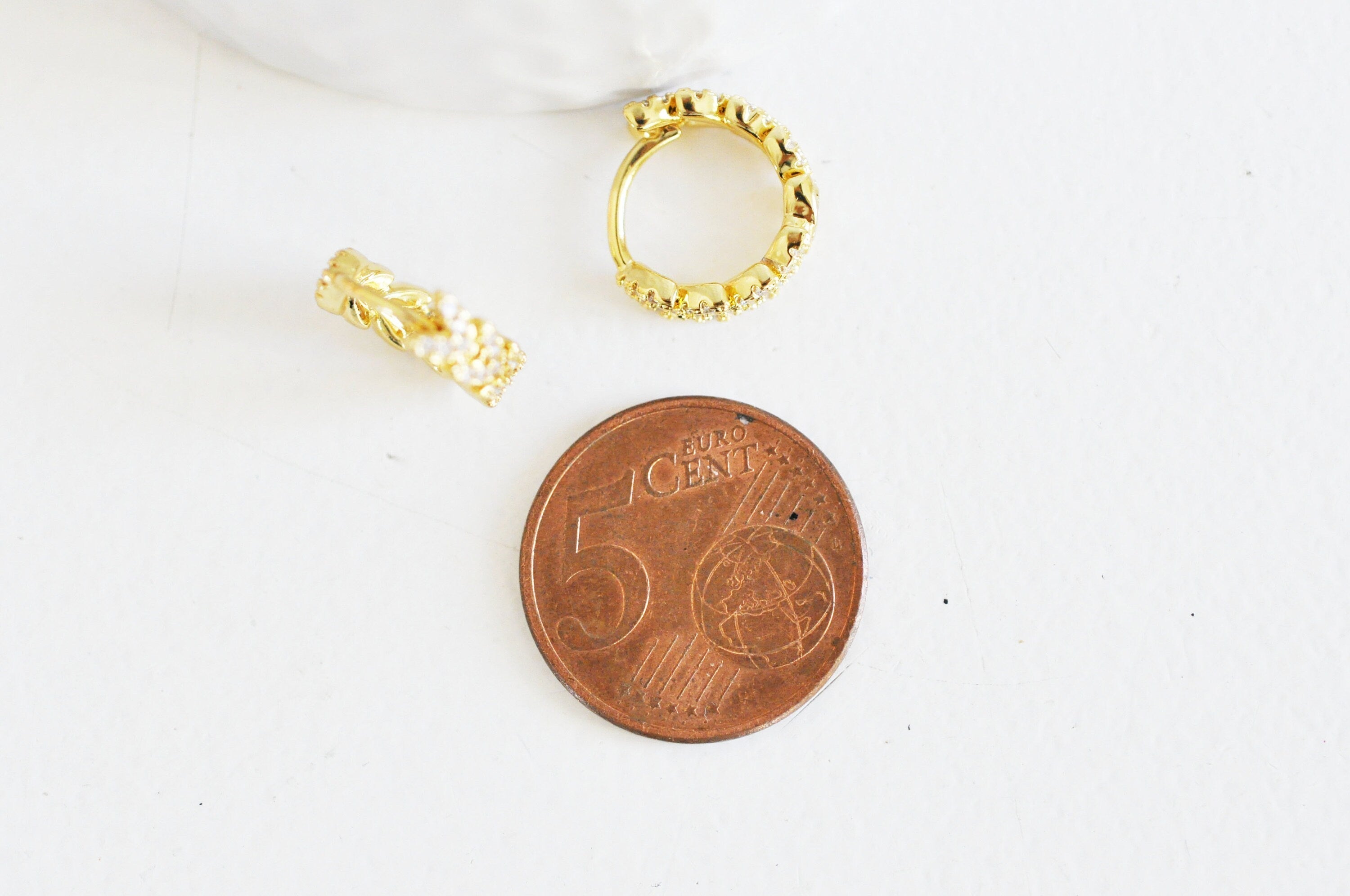 Gingerlily Créoles G3150 feuille zircon blanc doré 13,5mm