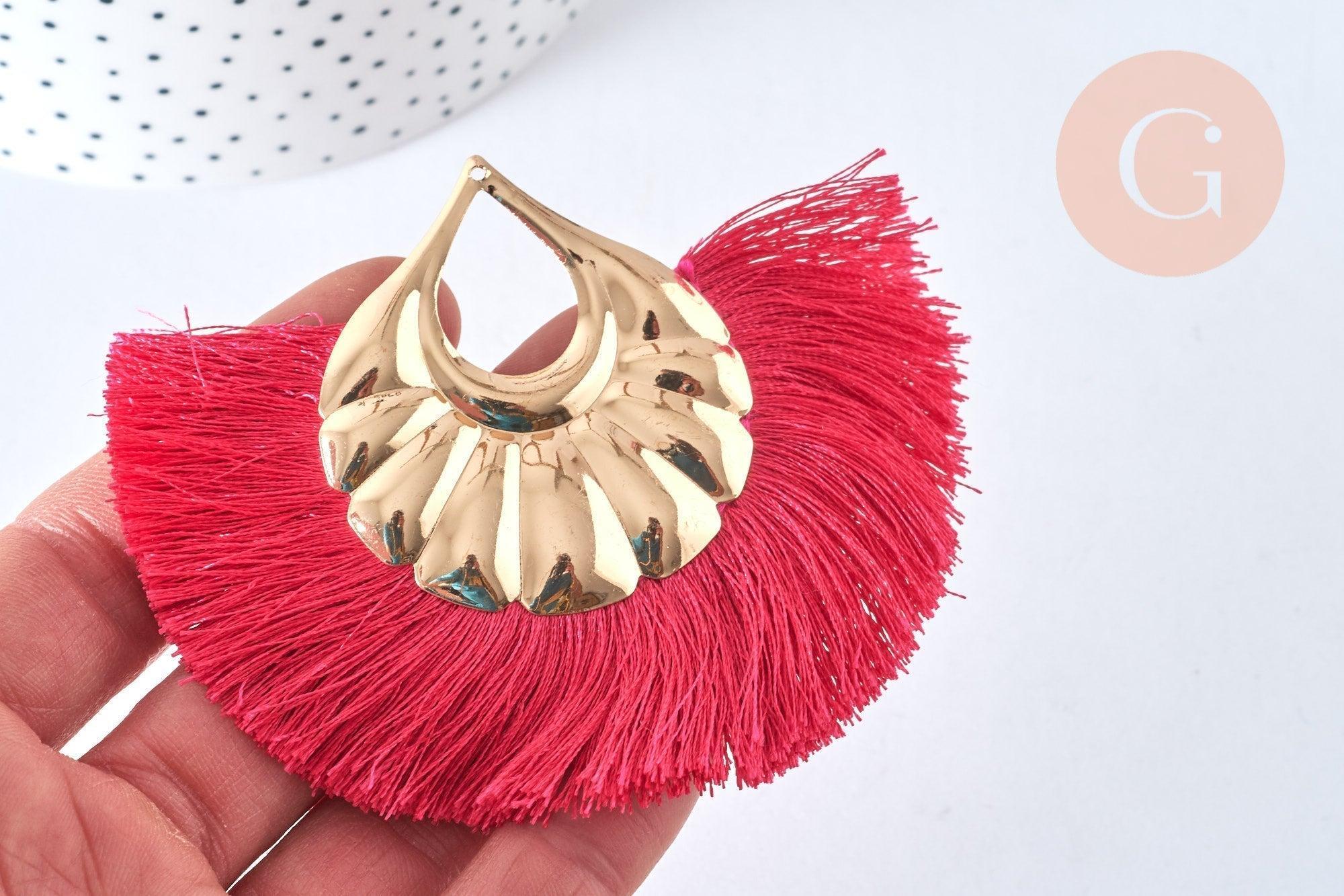 Gingerlily Perles G6837 pendentif pompon fuchsia 85mm x2