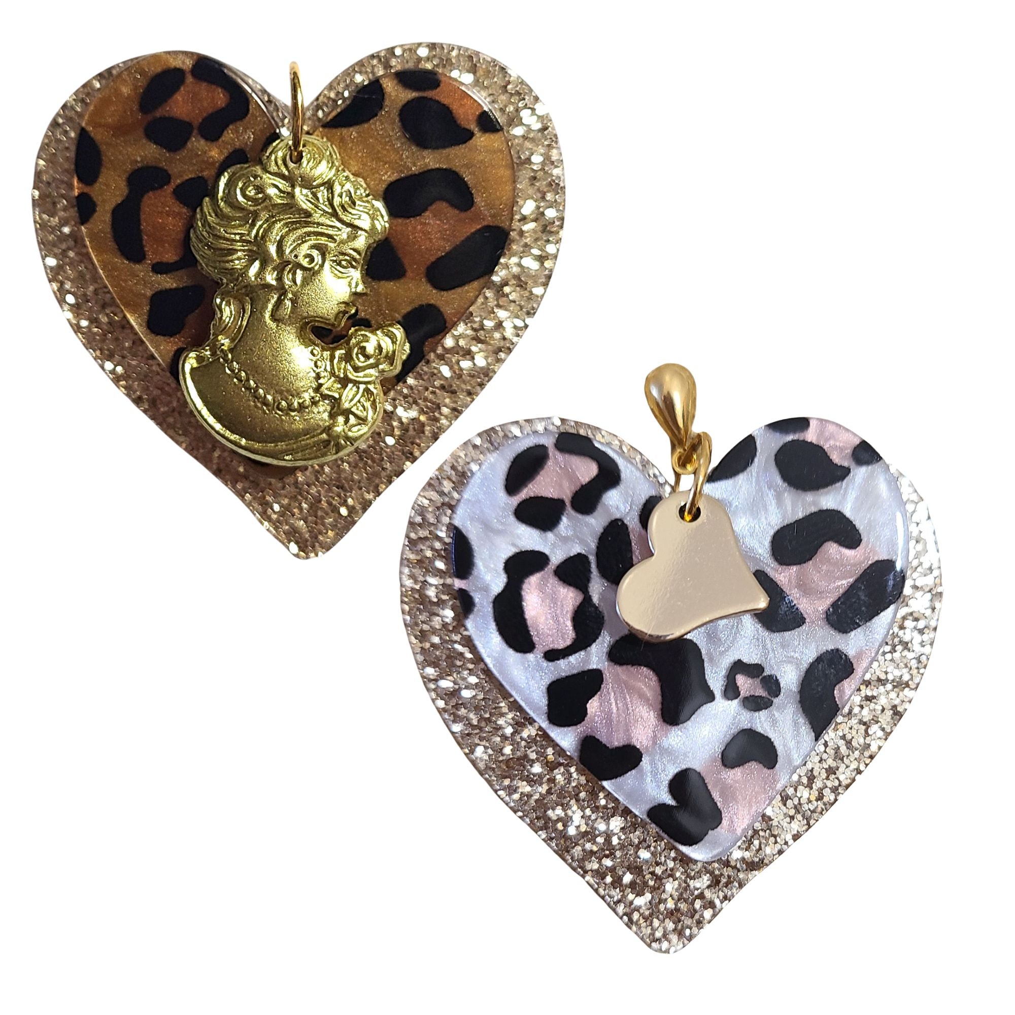 ARTSHOP Pendentif Cœur Léopard Foncé x1 résine