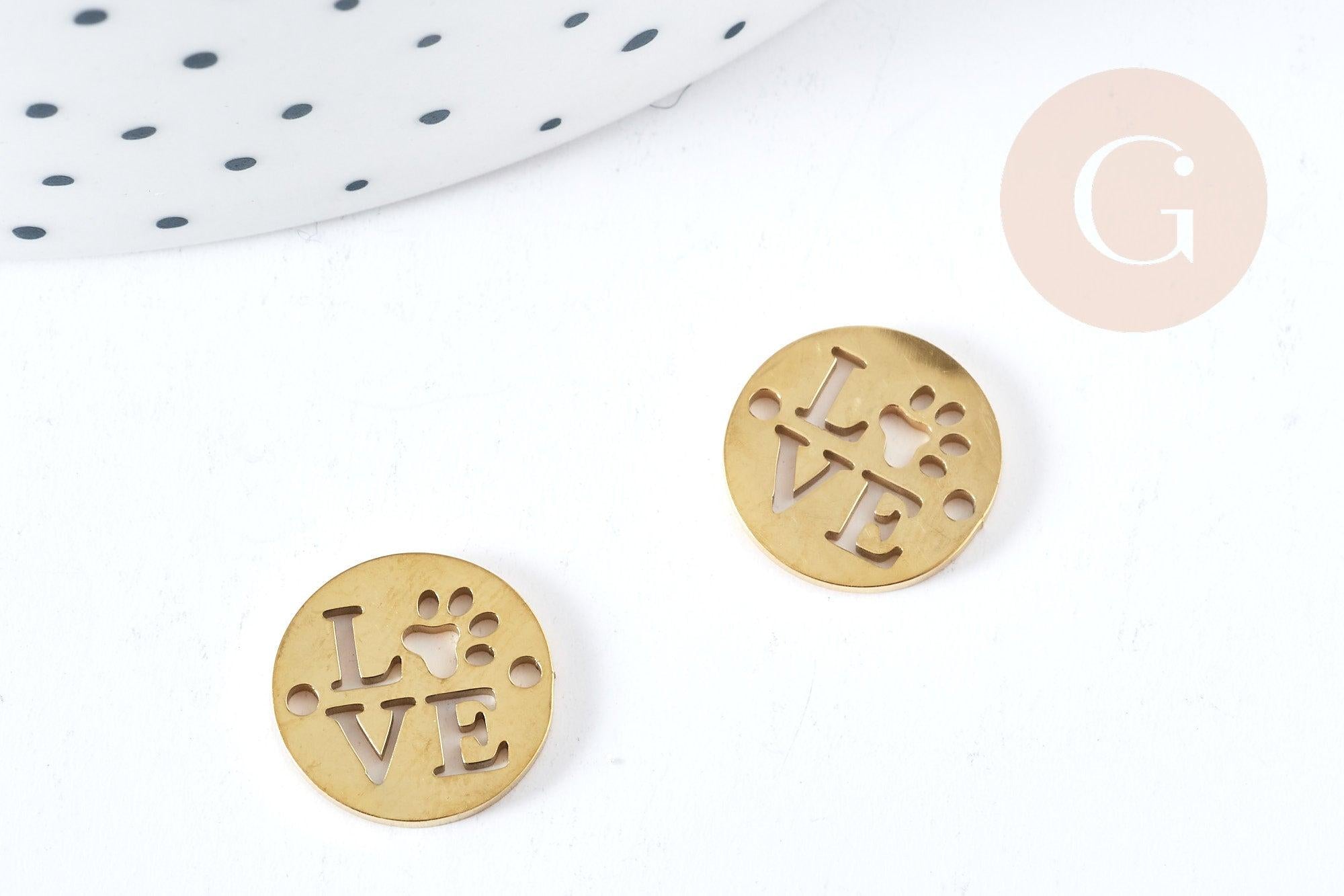 Gingerlily Apprêts DIY connecteur love patte chien doré 12mm x1