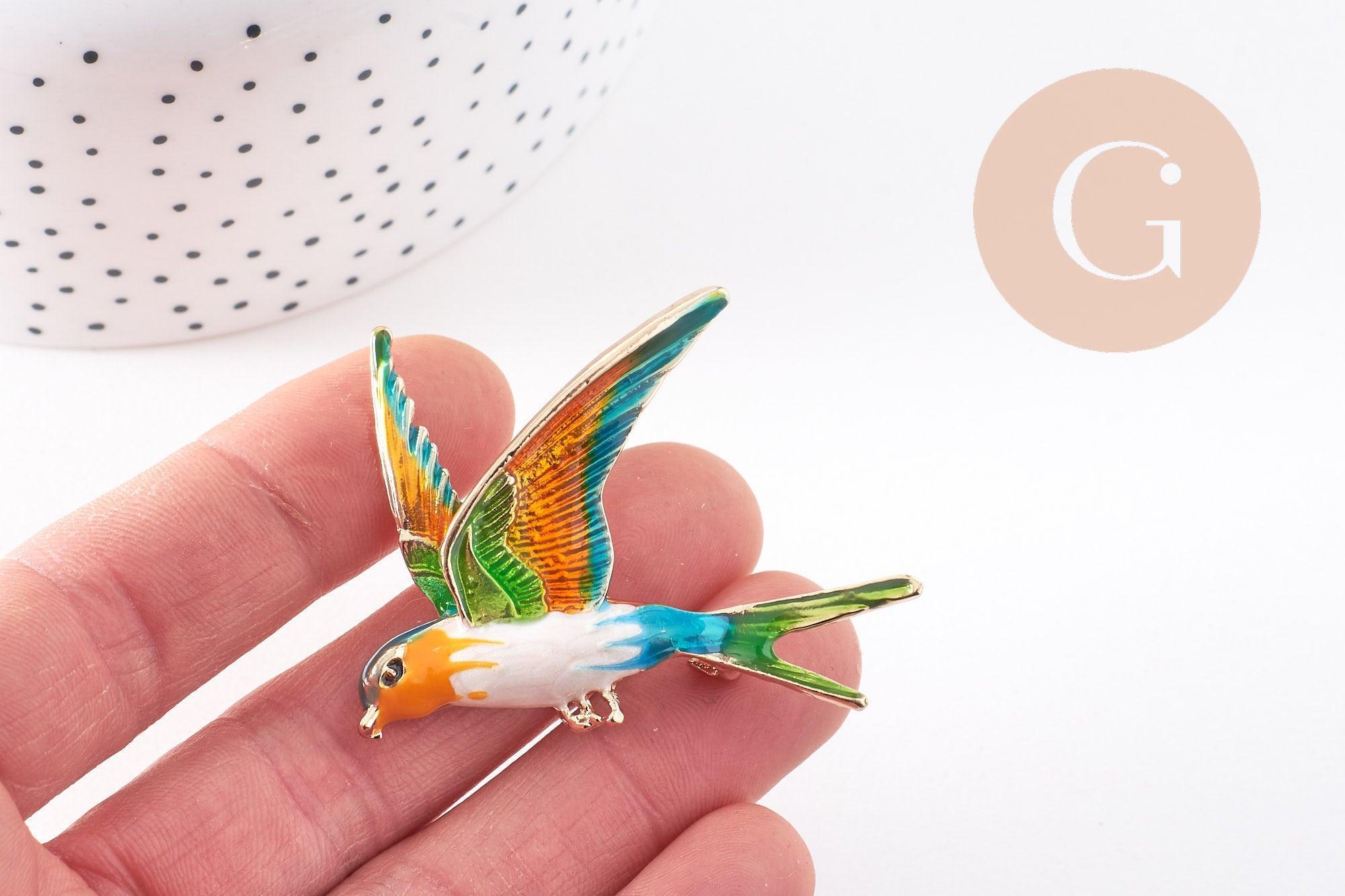 Gingerlily G10163 broche oiseau dorée émail 52mm