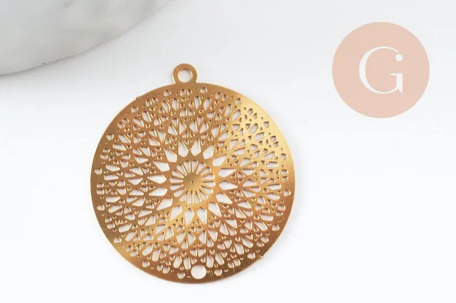 Gingerlily Pendentif Mandala fleur doré 20,5mm x1 acier inox