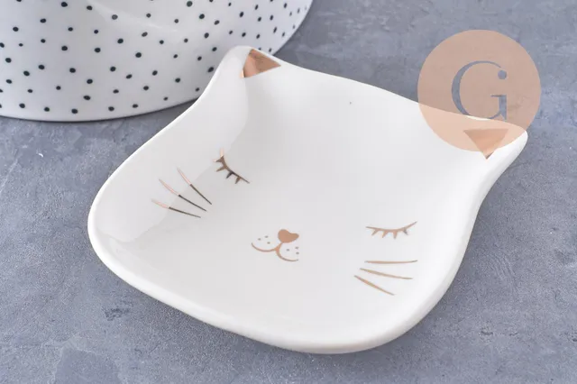 Gingerlily Boîtes coupelle chat porcelaine blanche 85mm x1 doré