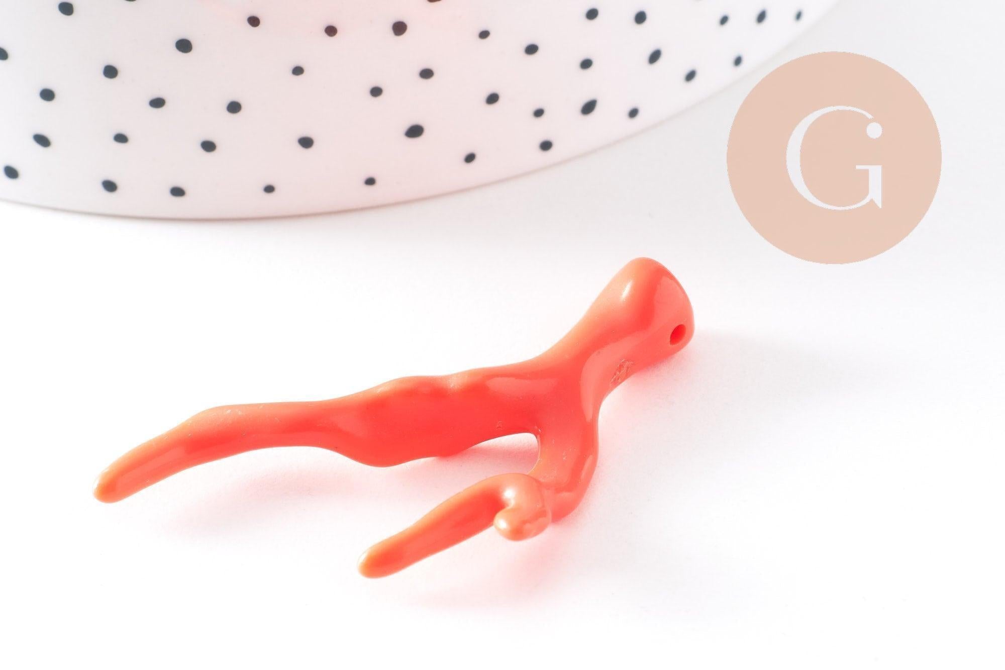 Gingerlily Pendentif Branche Corail Plastique Orange 48mm x2