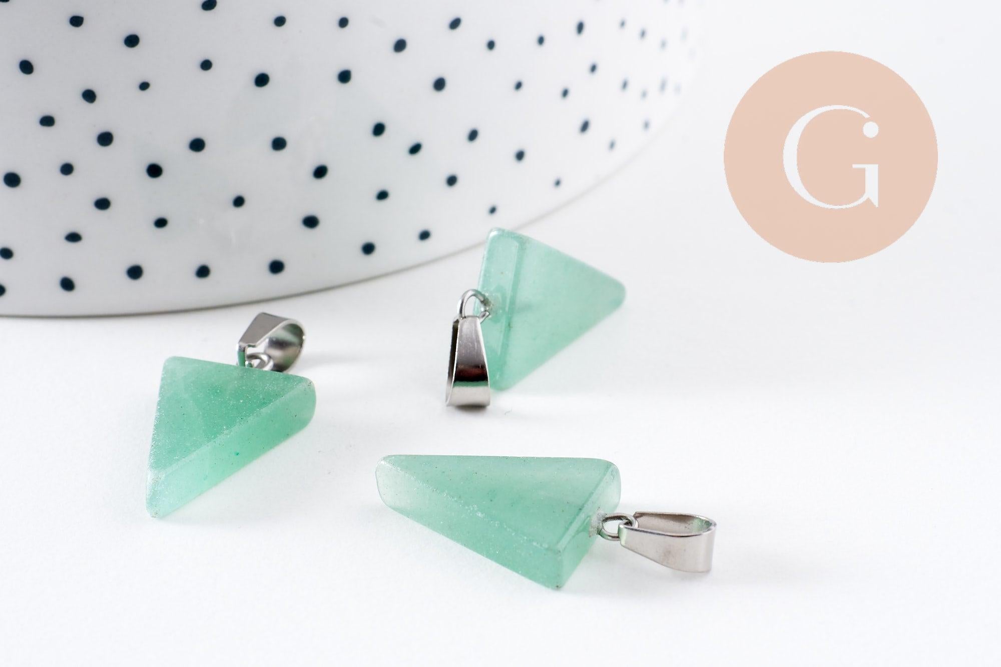 Gingerlily Pendentifs triangle aventurine verte acier 24 mm