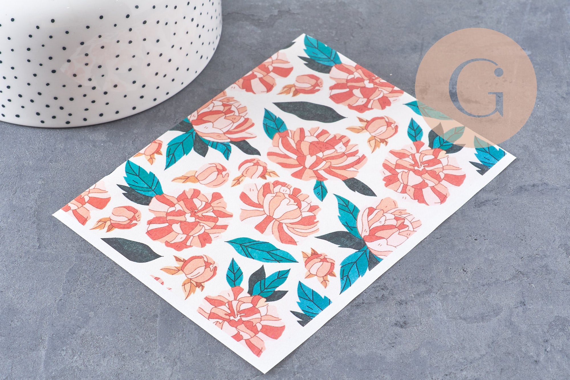 Gingerlily Perles G10763 feuille transfert pivoines 14x10cm
