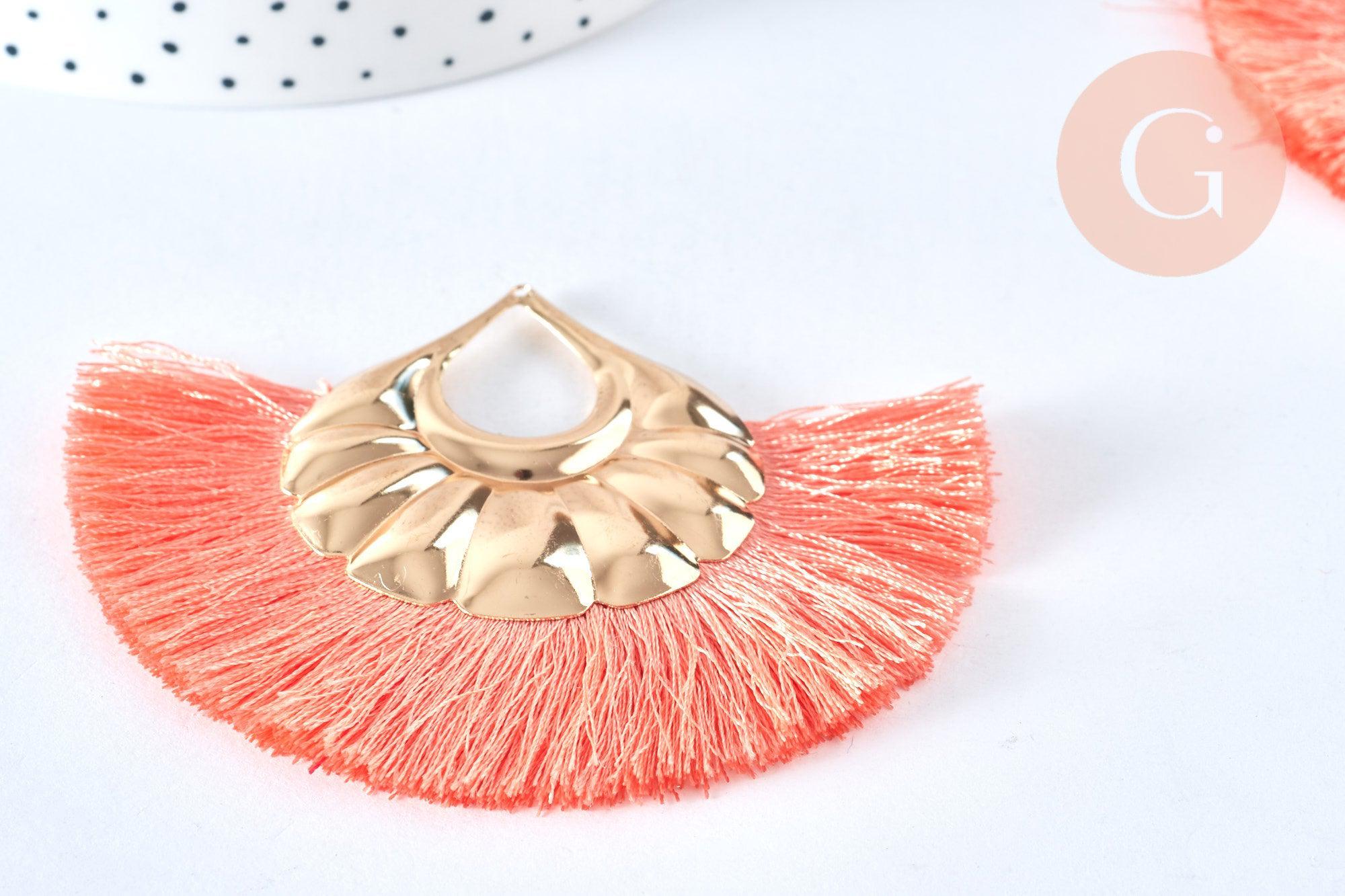 Gingerlily G6838 pendentif pompon rose corail doré 90mm x2