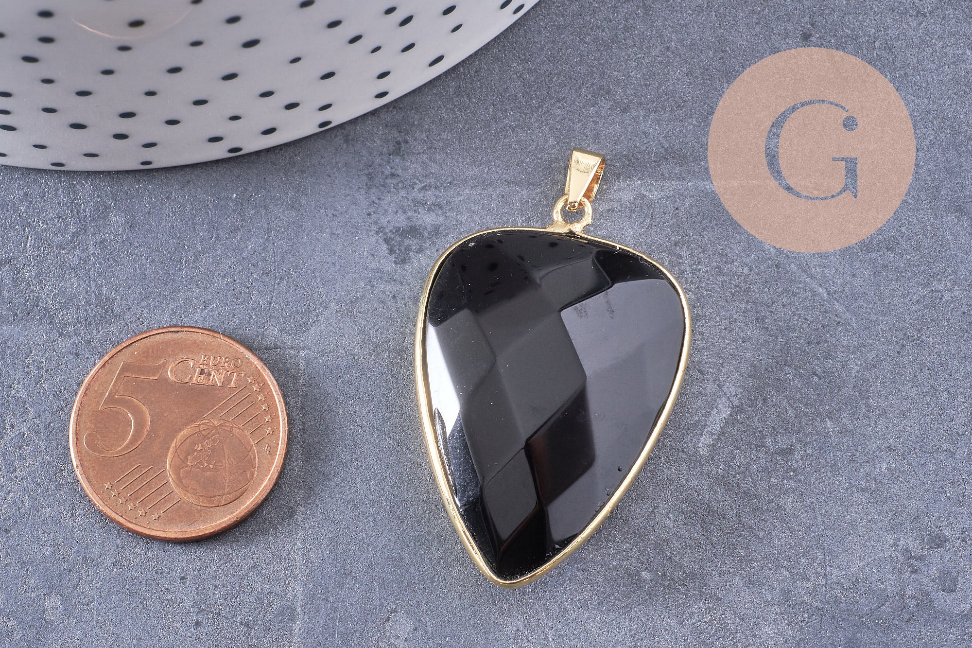 Gingerlily G2517 pendentif ovale agate noire doré 40mm x1