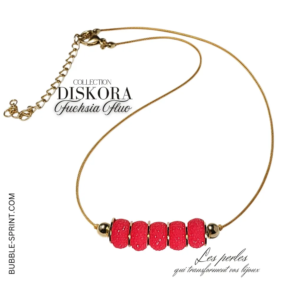 Artshop Diskora collier fuchsia fluo rondelles kit monté