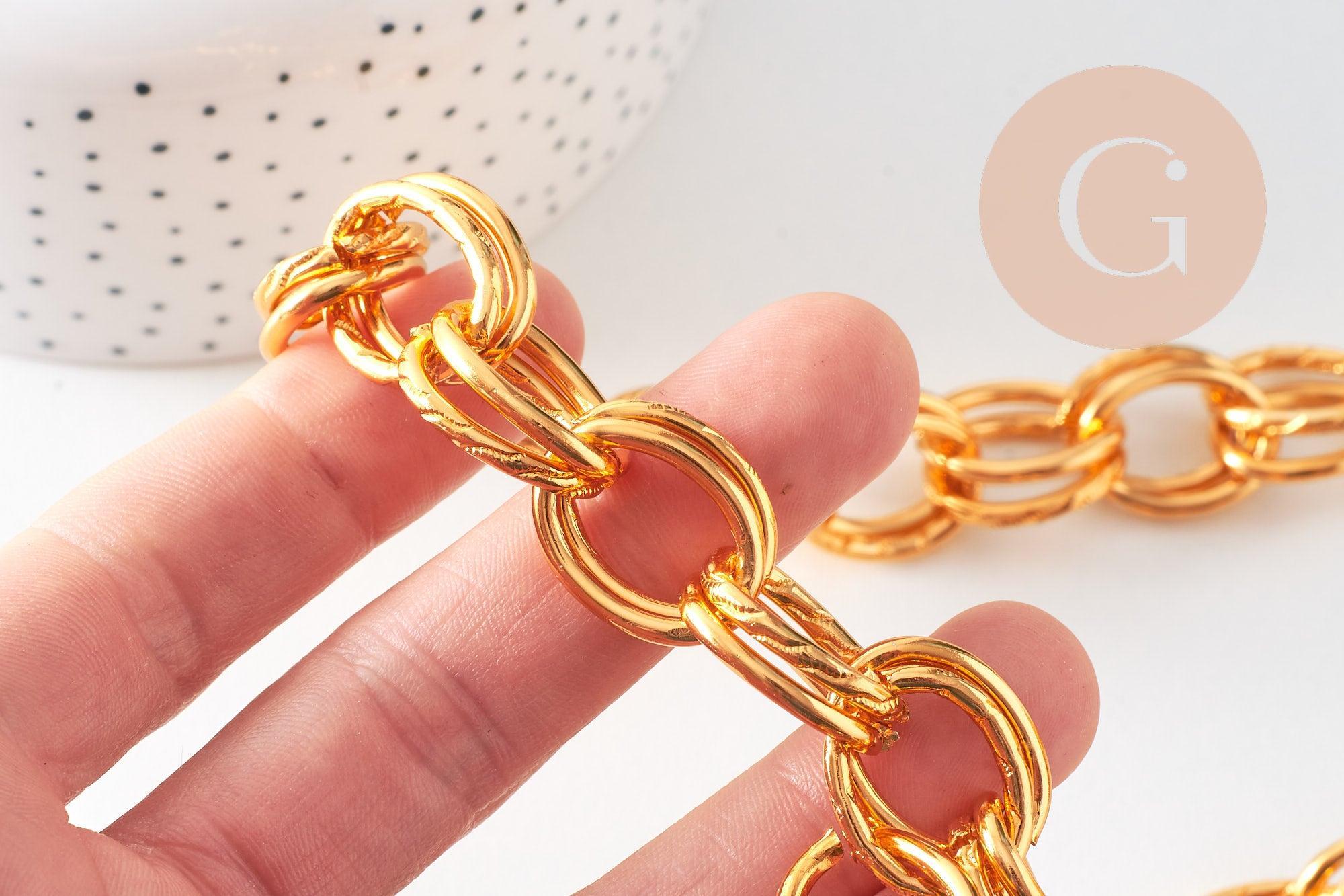 Gingerlily chaîne aluminium doré maille rolo 22mm 1m