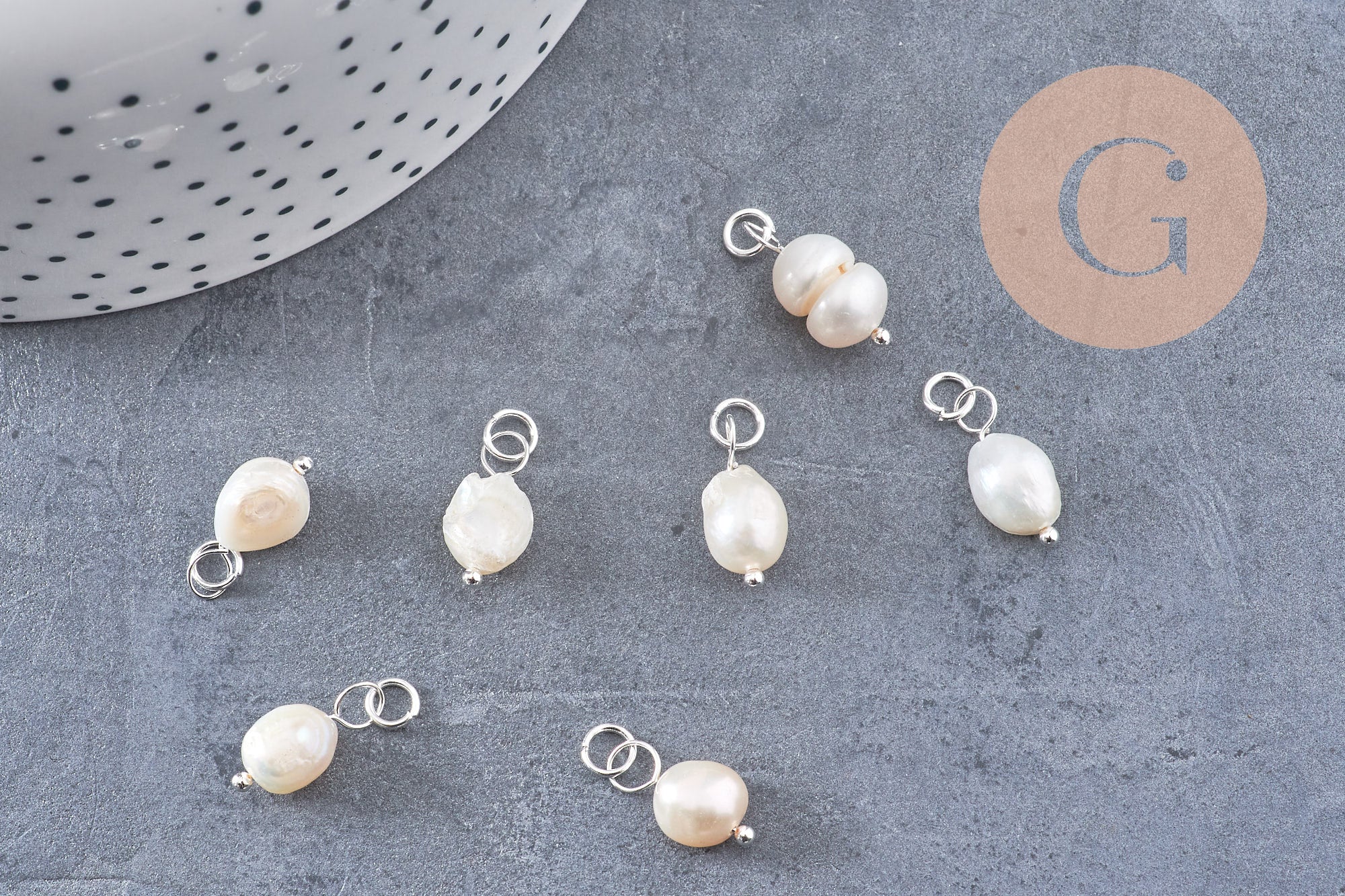 Gingerlily Perle eau douce breloque blanche 15mm x1