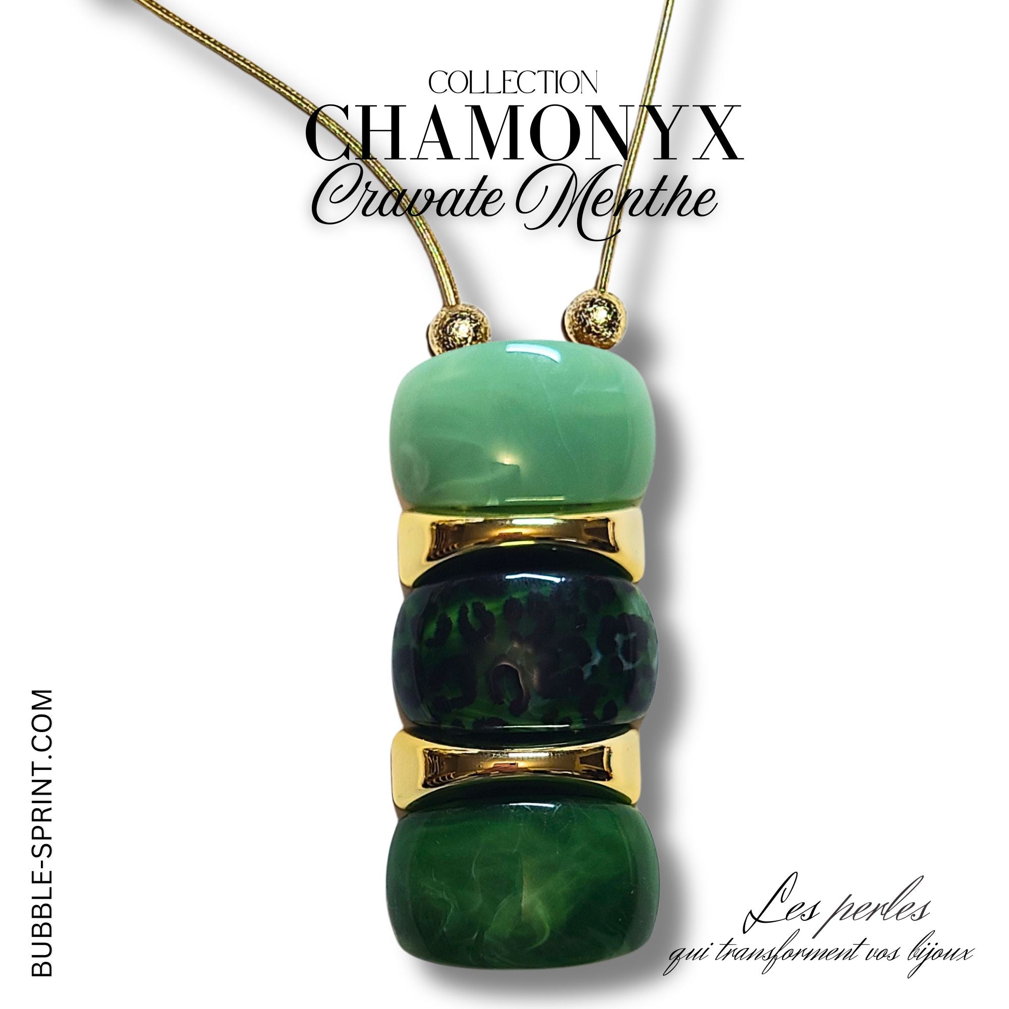Artshop 23 Chamonyx dôme menthe marbré perle 2 trous x1