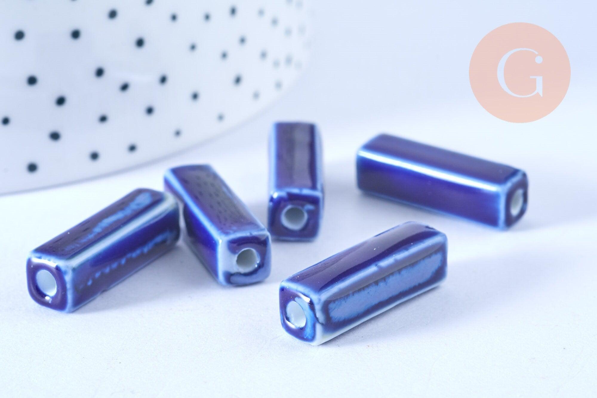 Gingerlily Perles perle porcelaine rectangle bleu foncé x5