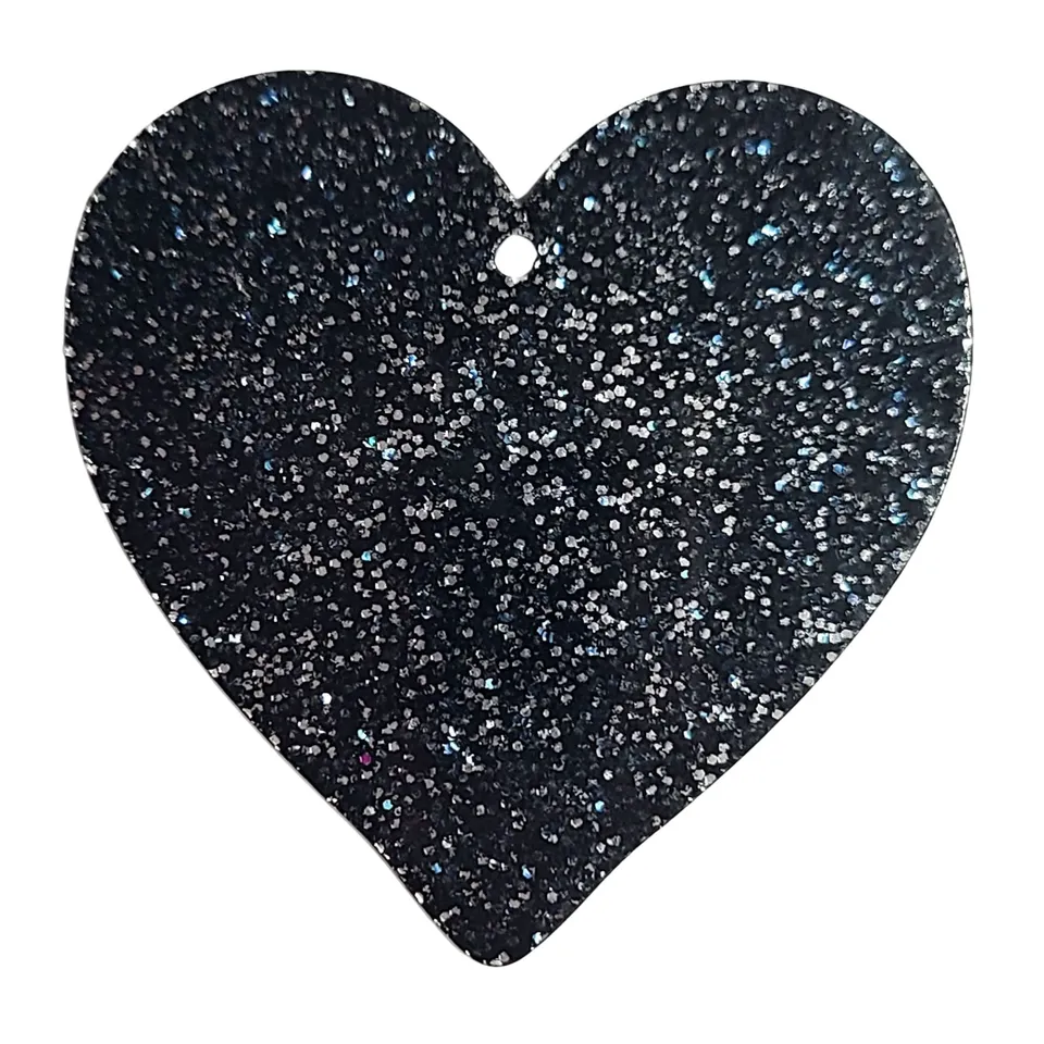 ARTSHOP Pendentifs cœur résine Glitter noir x1 plat