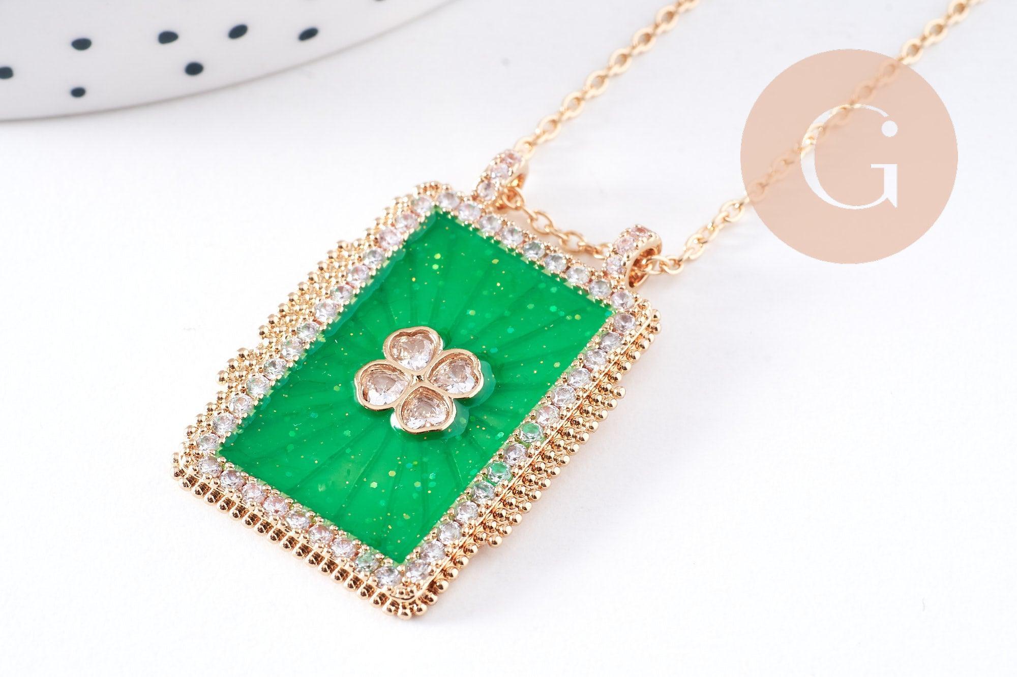 Gingerlily Collier trèfle vert zircons cordon 45cm