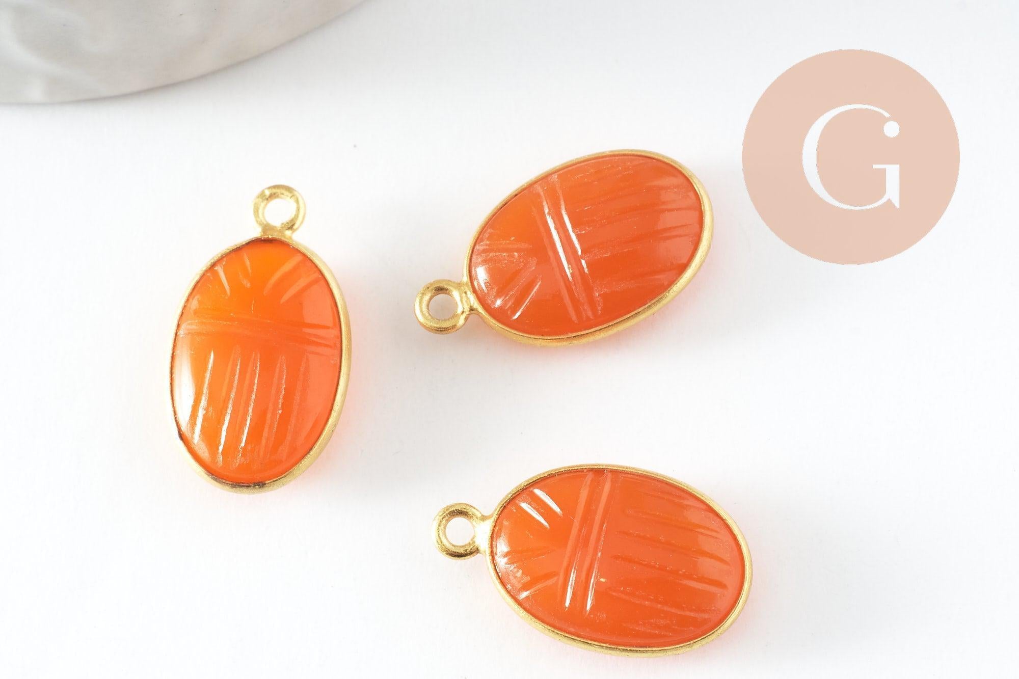 Gingerlily Pendentif scarabée cornaline argent doré 20mm