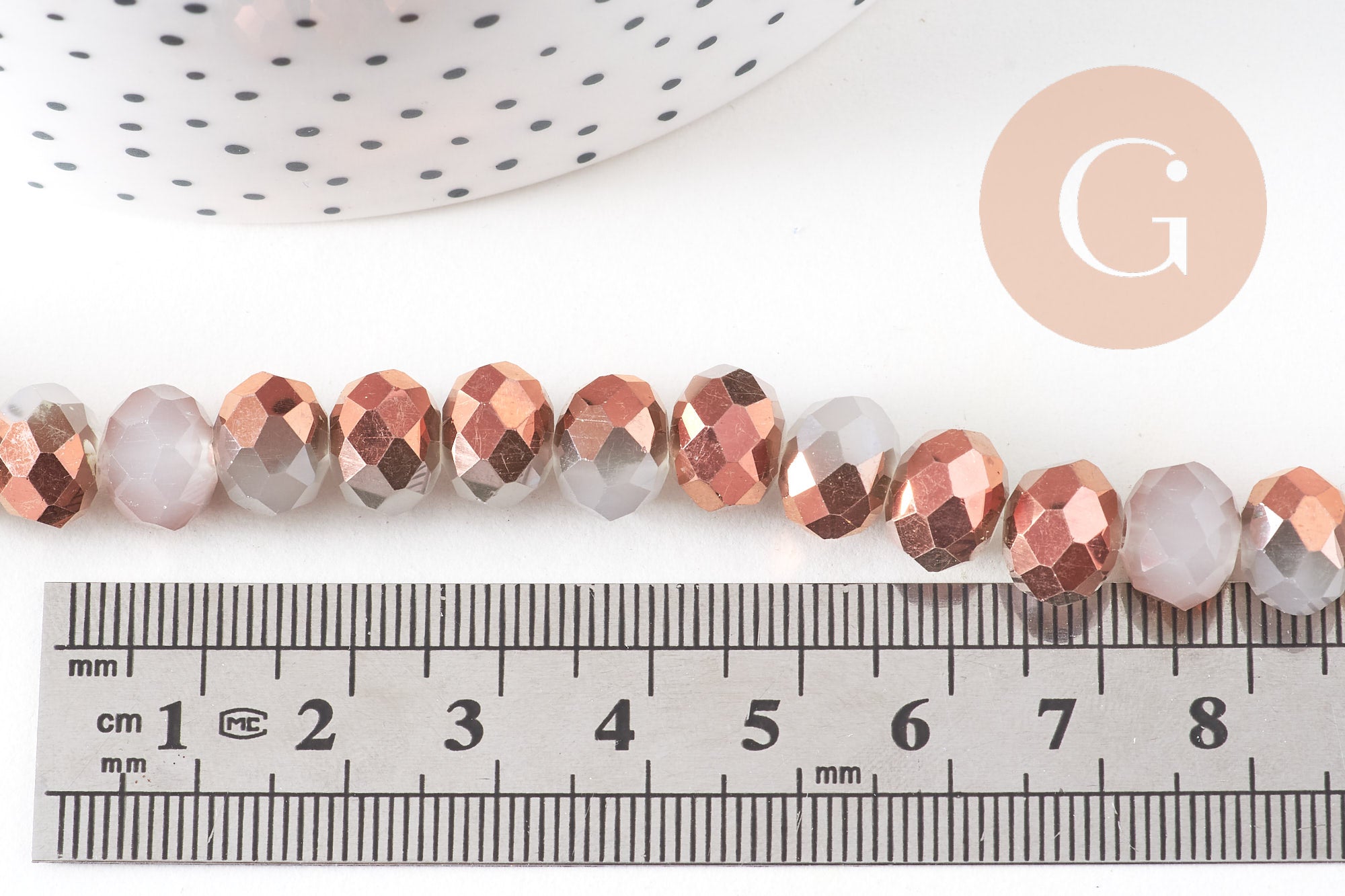 Gingerlily Perles rondelles cristal blanc doré 10x8mm fil 48cm