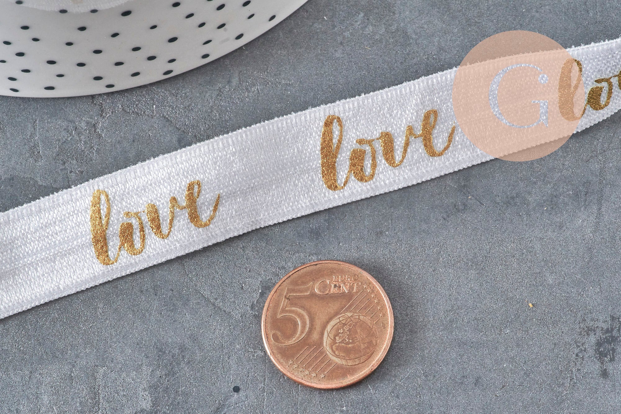 Gingerlily Ruban élastique LOVE blanc or 16mm 1m
