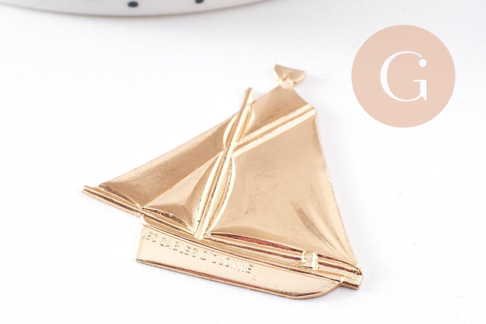 Gingerlily pendentif bateau laiton brut doré 36mm x2