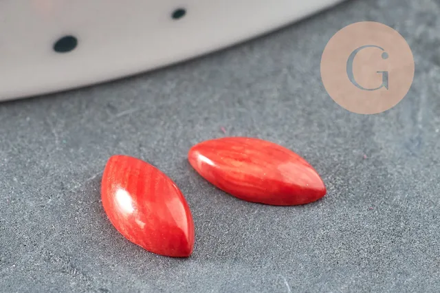 Gingerlily Cabochon marquise corail rouge naturel 5x10mm x1