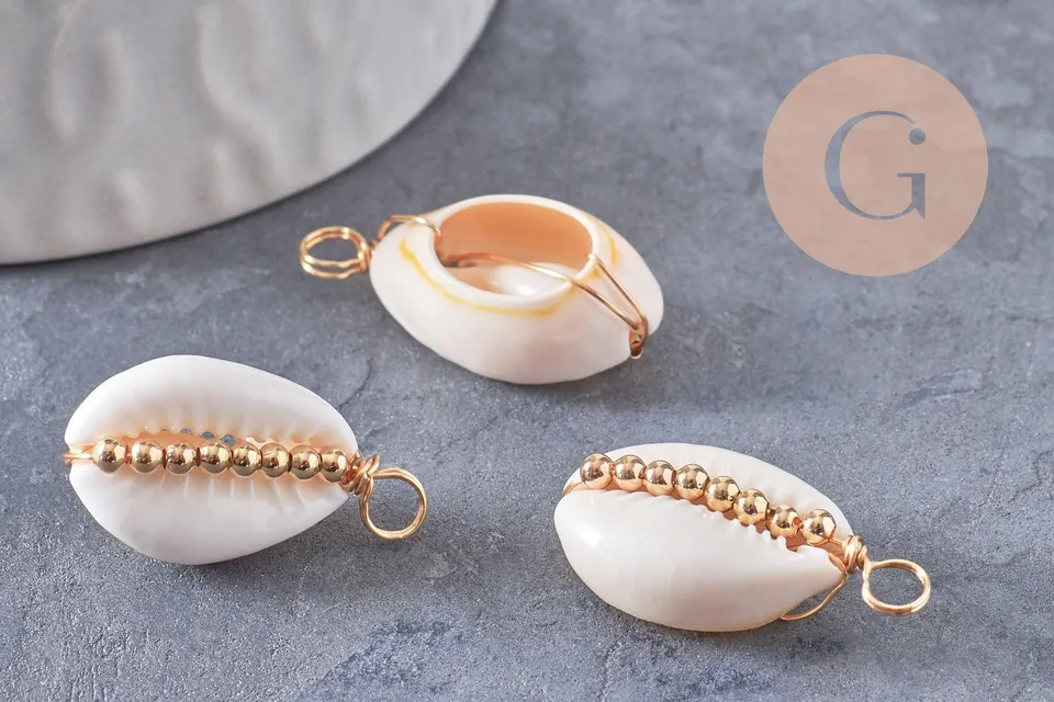 Gingerlily Perles pour bijoux DIY pendentif cauri blanc x2 24-30mm