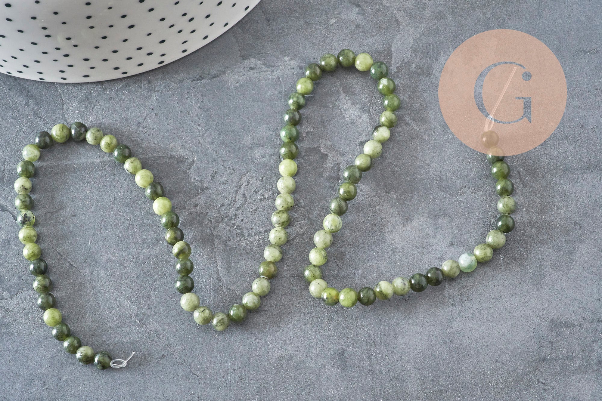 Gingerlily Perles jade vert olive 4mm fil 38cm naturel