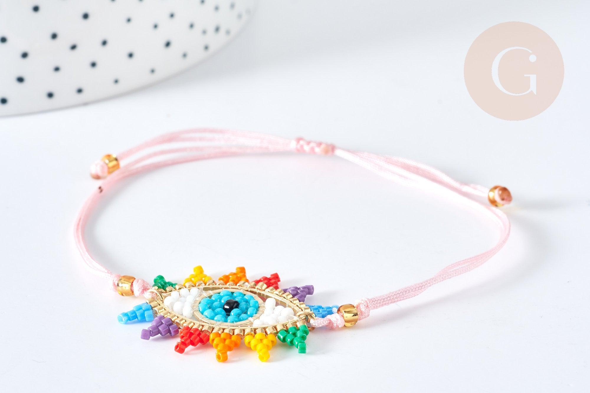 Gingerlily Perles G7689 bracelet mauvais œil rose 28 cm nylon