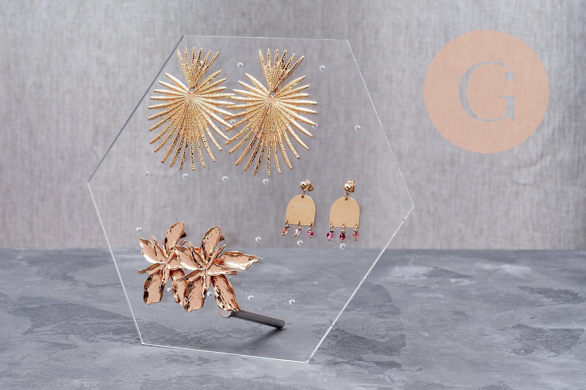 Gingerlily Perles Présentoir hexagone plexiglas boucles 20cm sans perso