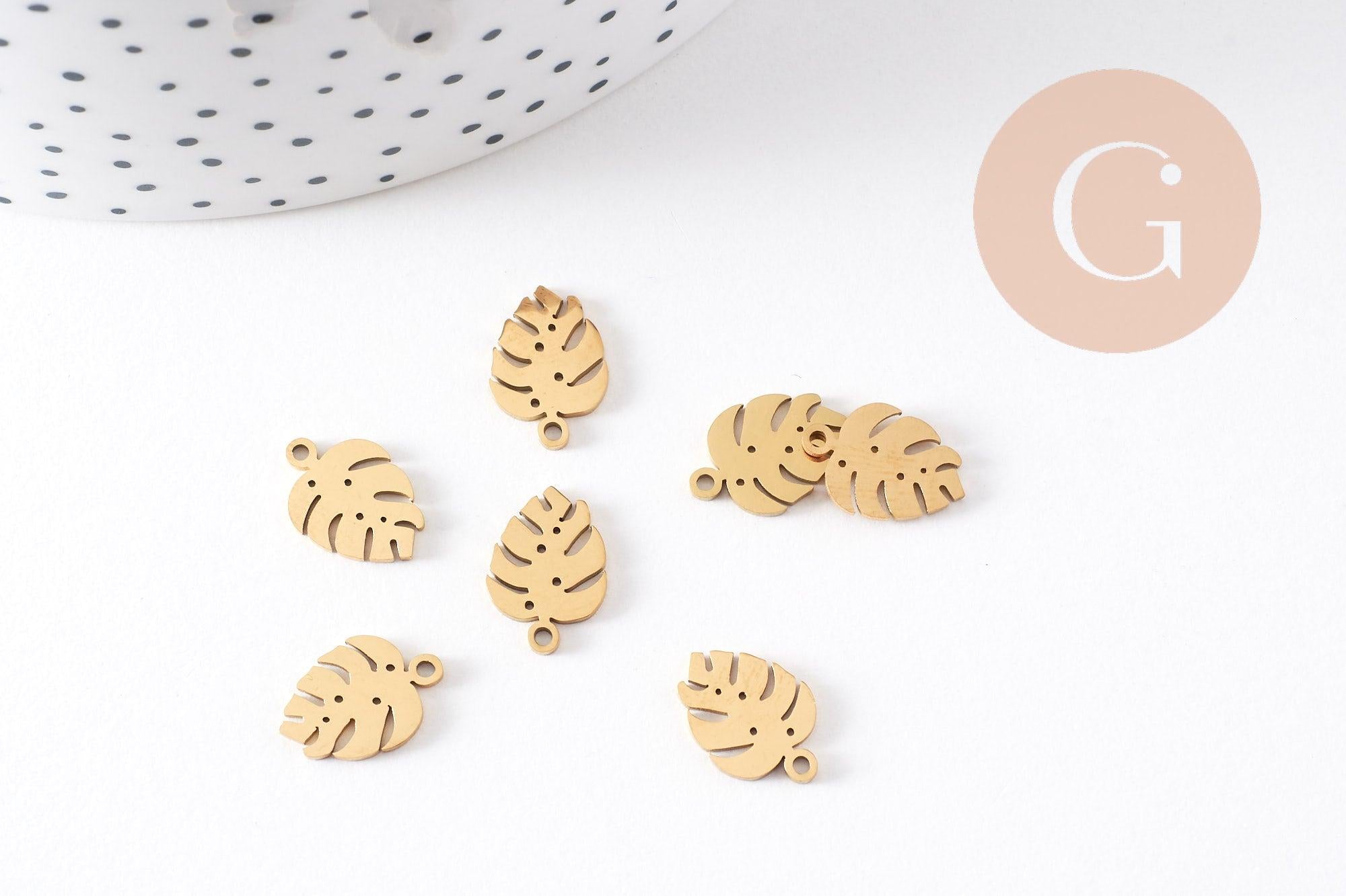 Gingerlily Pendentifs G10541 feuille monstera acier doré 13mm x2