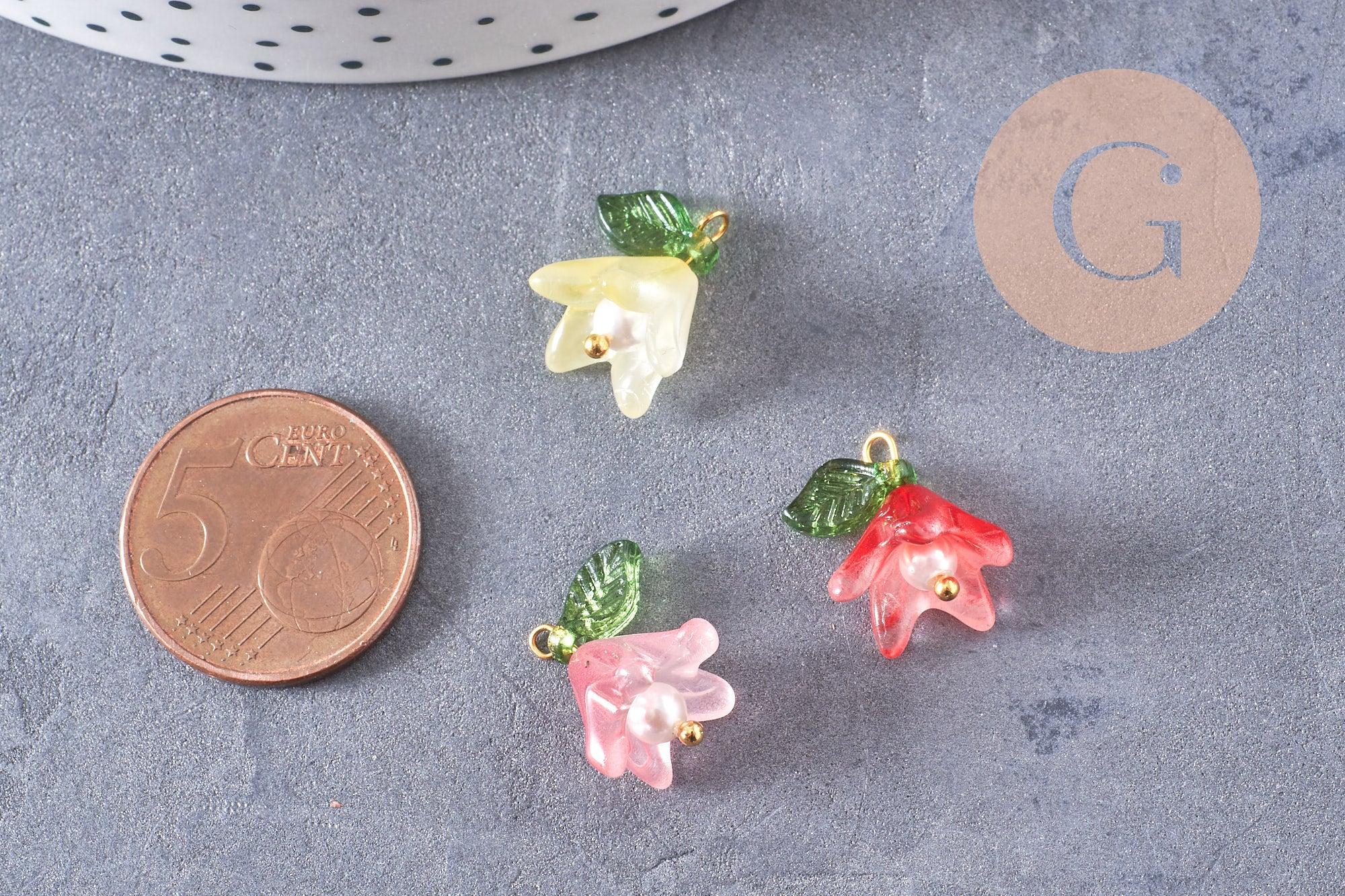 Gingerlily Pendentifs G10326 breloque fleur verre doré 15mm x5