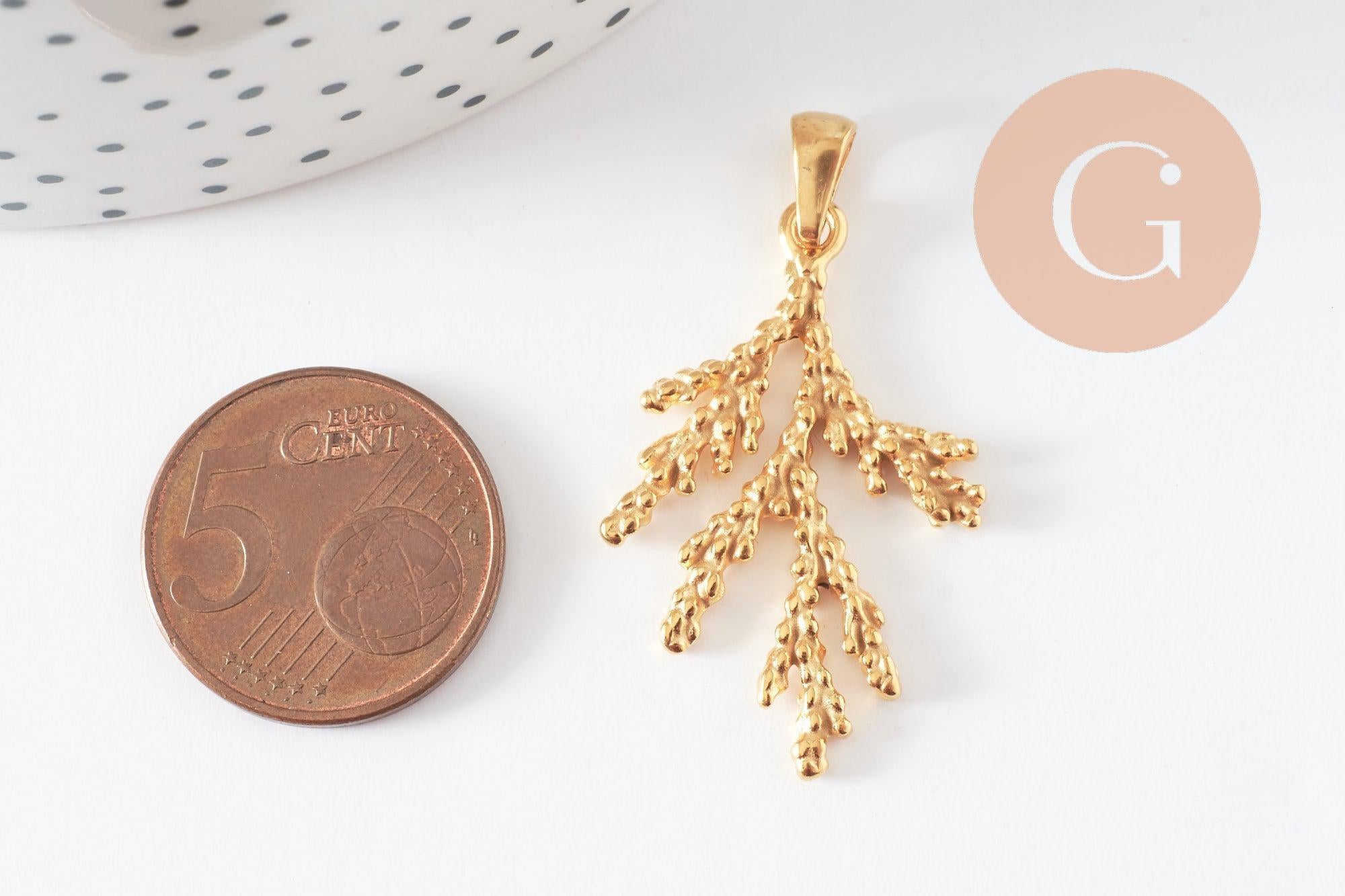 Gingerlily G9671 pendentif corail acier doré 34mm x1