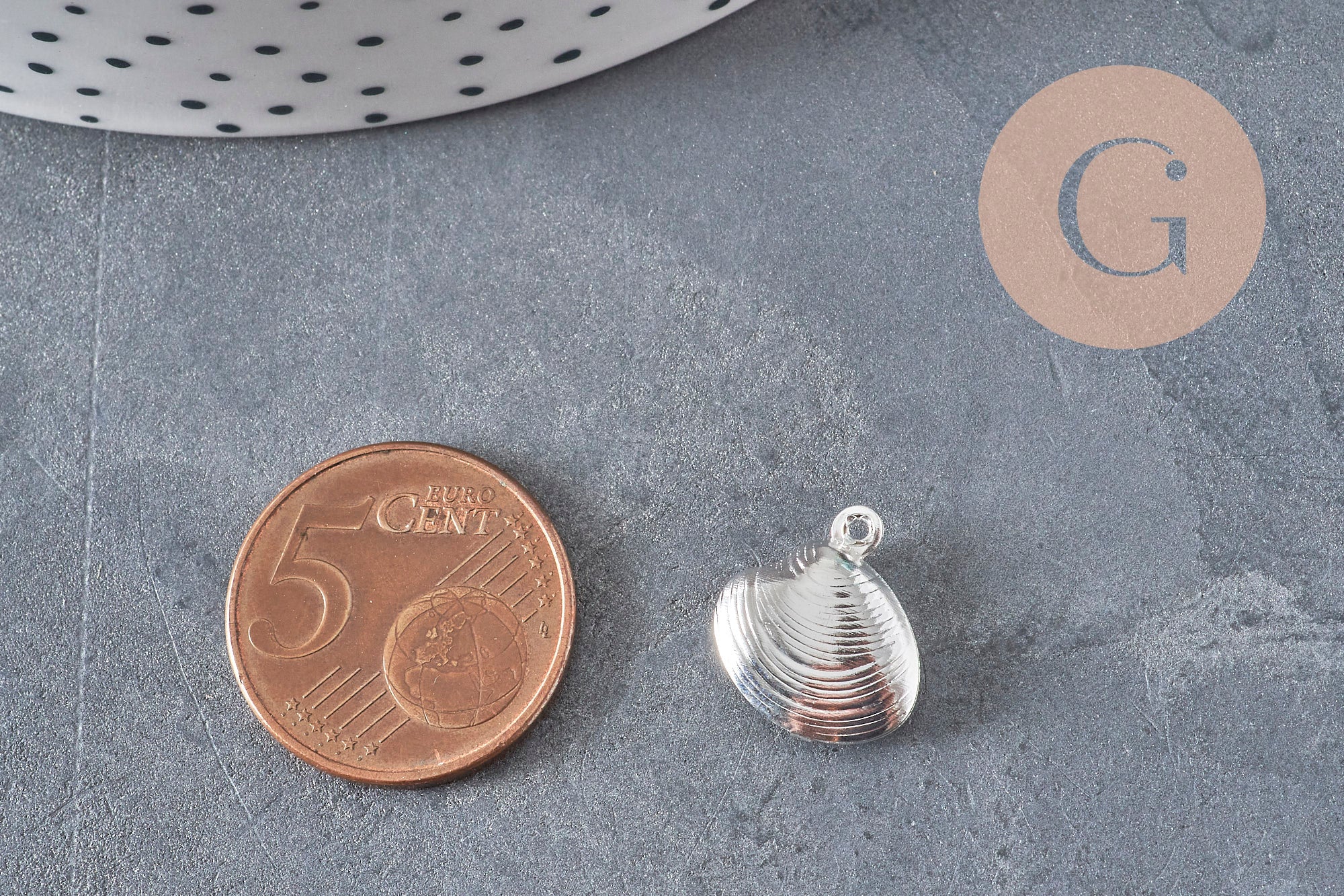 Gingerlily Perles breloque coquillage acier argenté 14mm x1