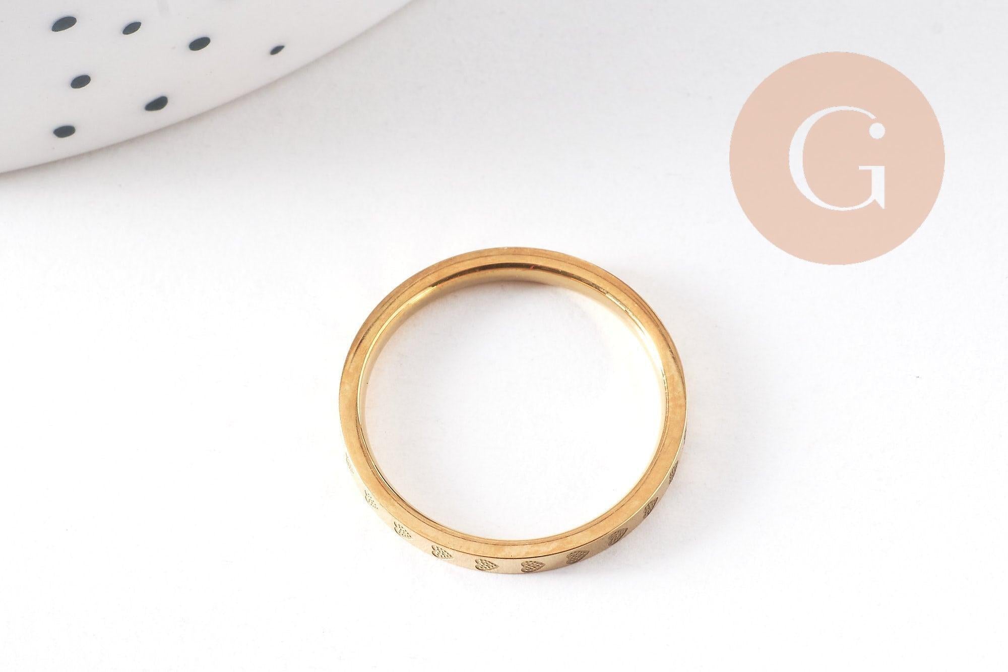 Gingerlily Bague fine alliance coeurs acier doré 2mm taille 8