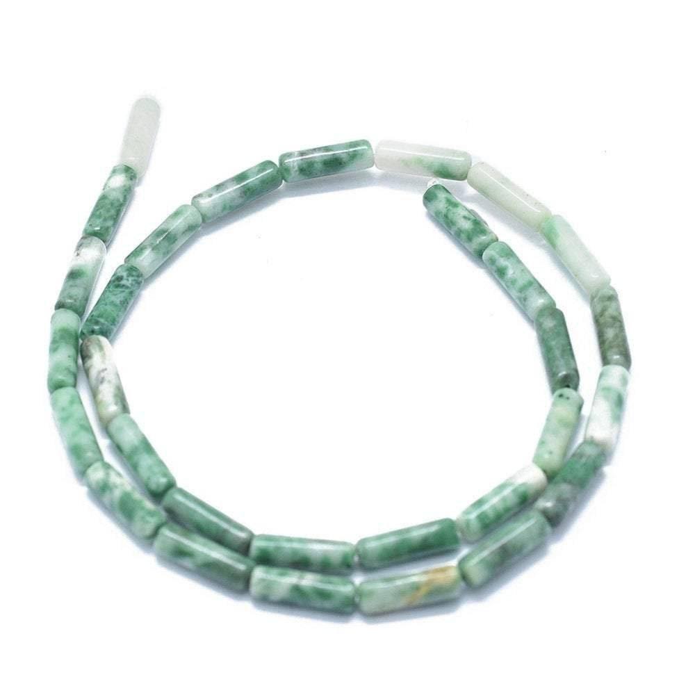 Gingerlily Perles tube jade Qinghai vert 13mm fil 28 perles