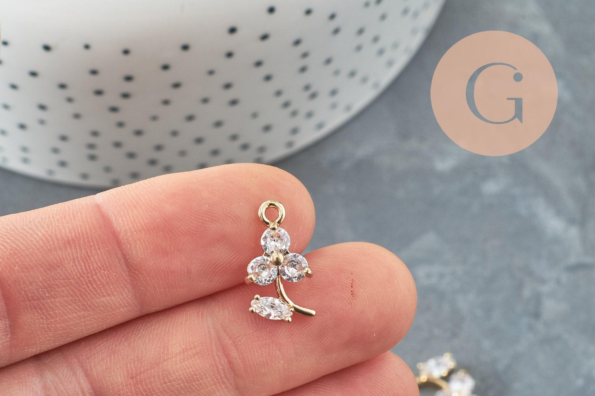 Gingerlily fleur G9930 pendentif laiton doré 24K zircons 17mm
