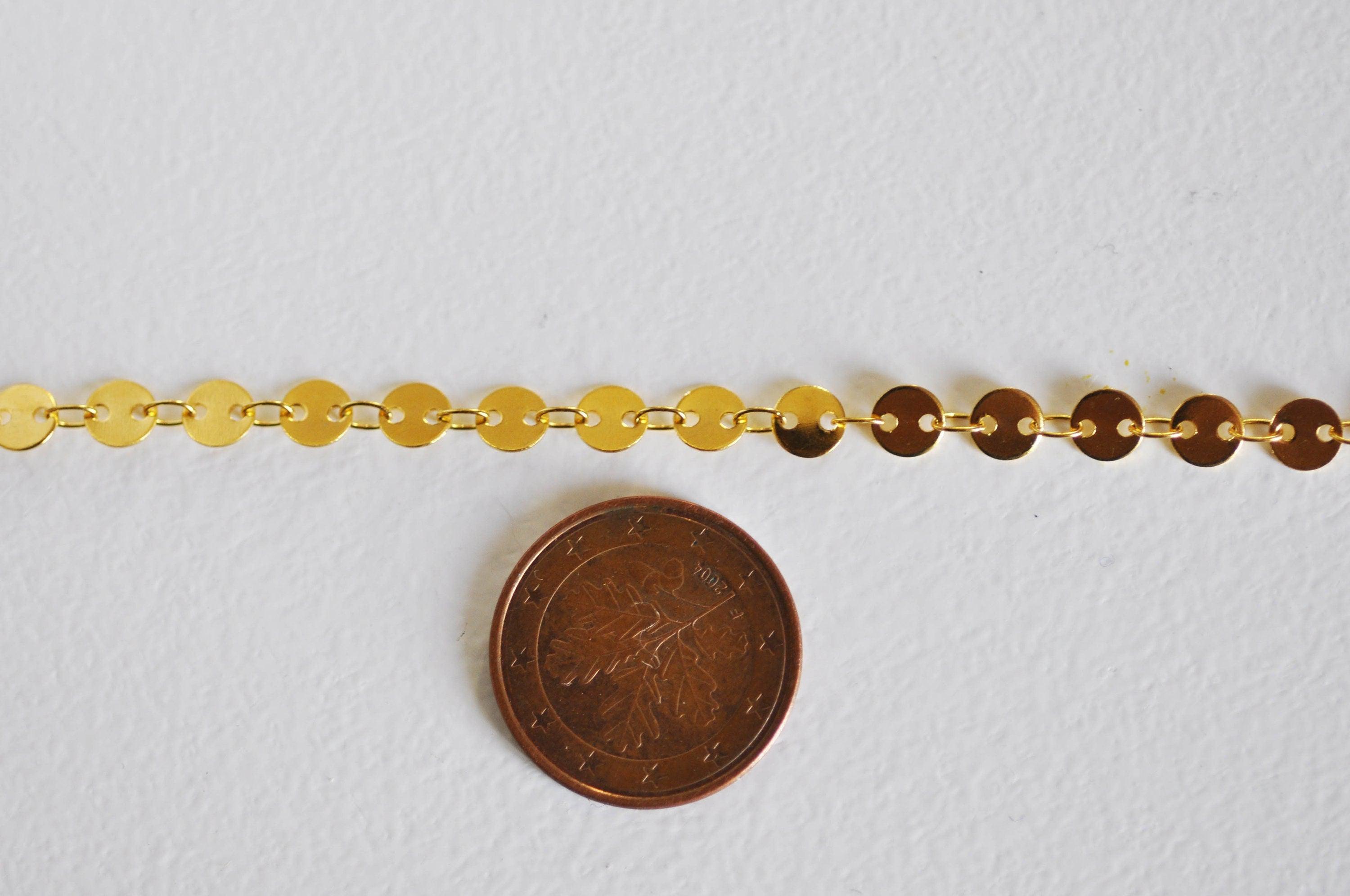 Gingerlily Chaîne acier doré maille pastille 5 mm 1 mètre