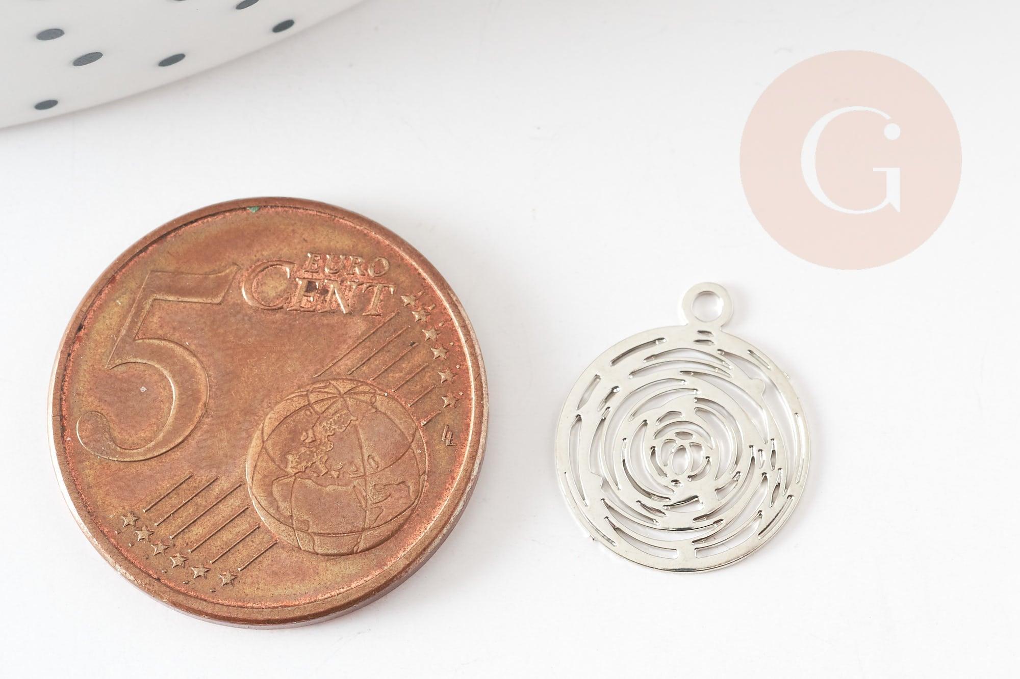 Gingerlily G9305 pendentif estampe fleur rose laiton doré 14mm x2