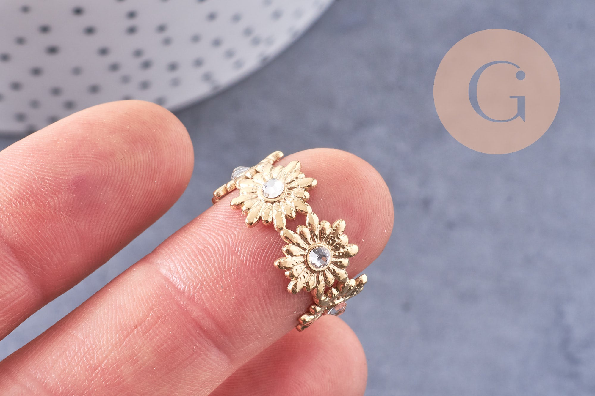 Gingerlily bague fleur marguerite acier doré taille 54 x1