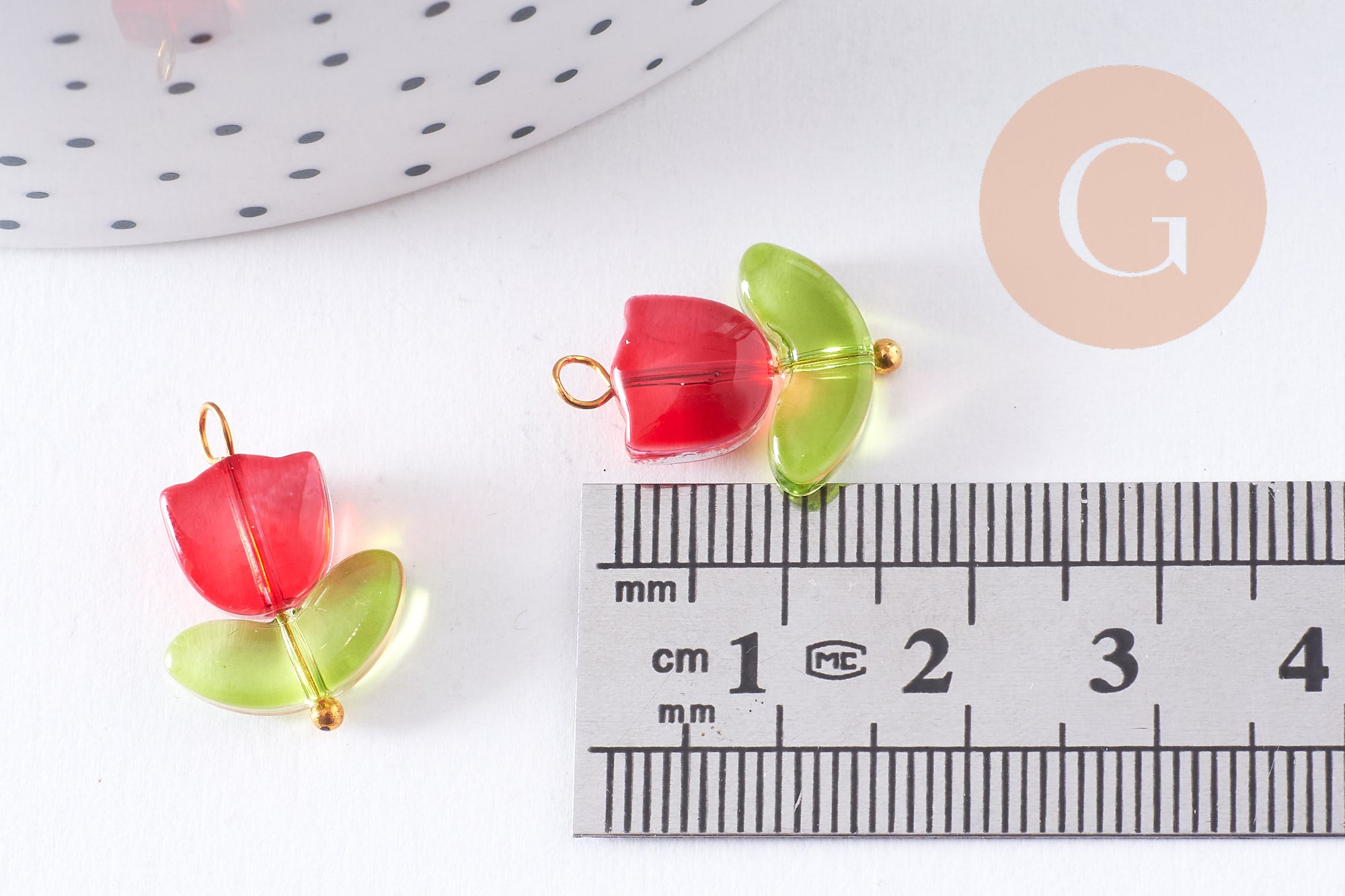 Gingerlily Pendentifs tulipe G10626 breloque verre rouge x5 20mm