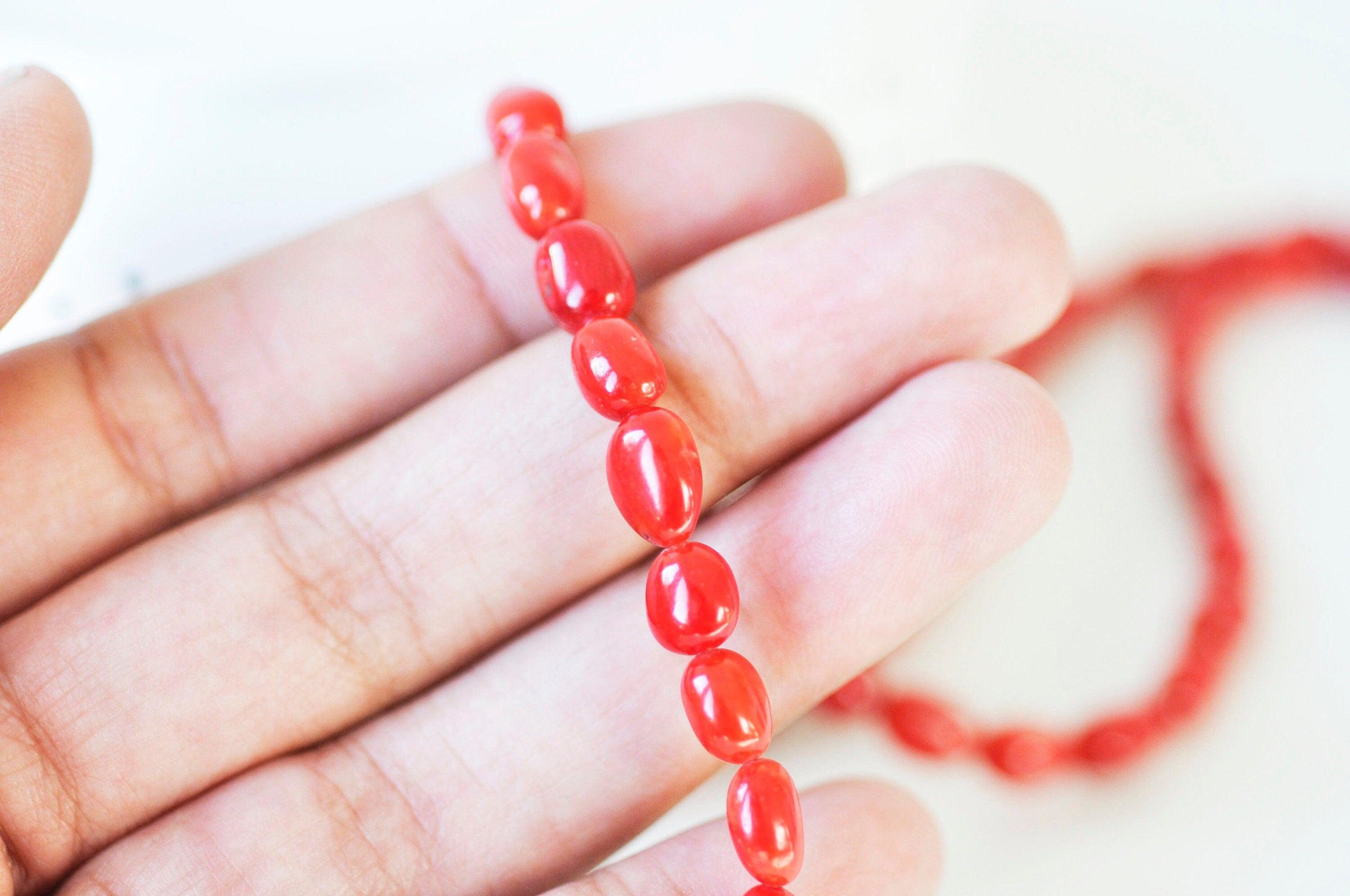 Gingerlily perles corail rouge ovale fil 35 perles