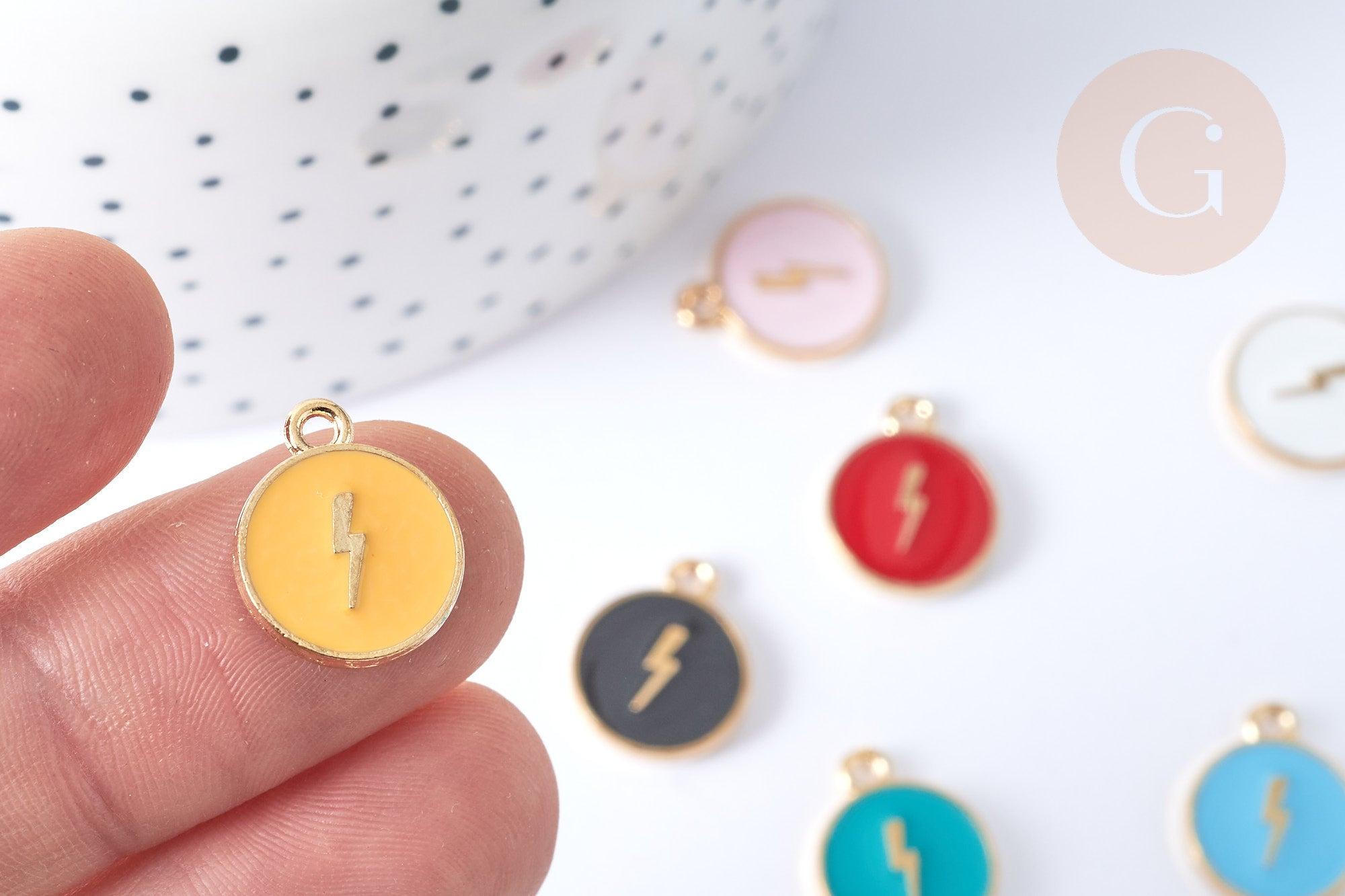 Gingerlily Médaille éclair émail 16mm doré pendentif noir