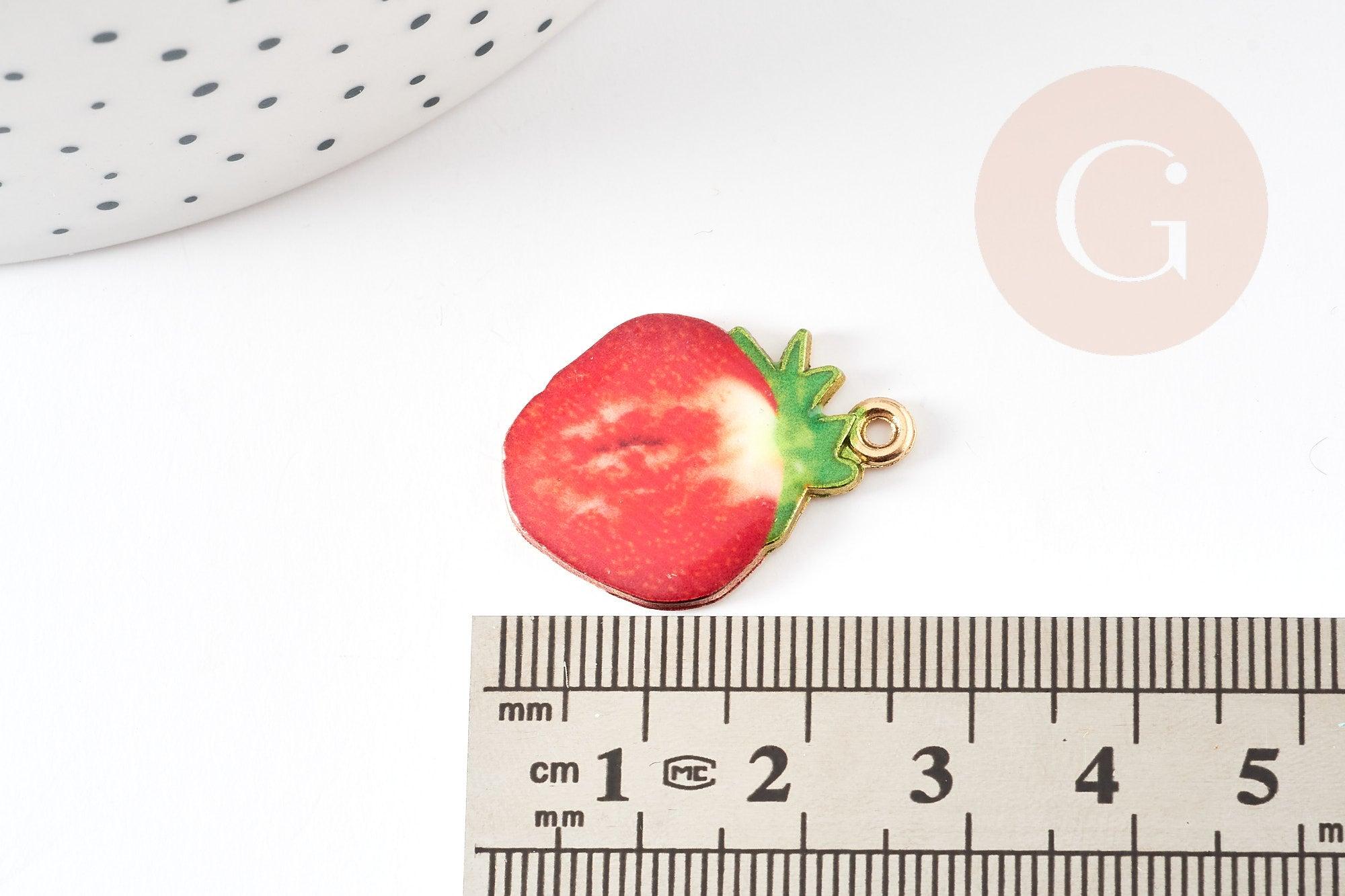 Gingerlily Pendentifs pendentif fraise émaillée G9169 26mm doré x1