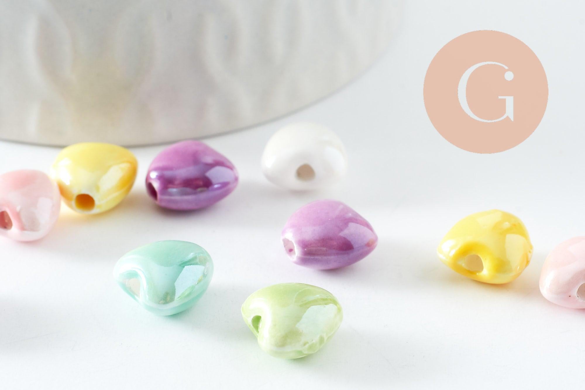 Gingerlily Perles coeur porcelaine irisé 12 mm, lot de 5