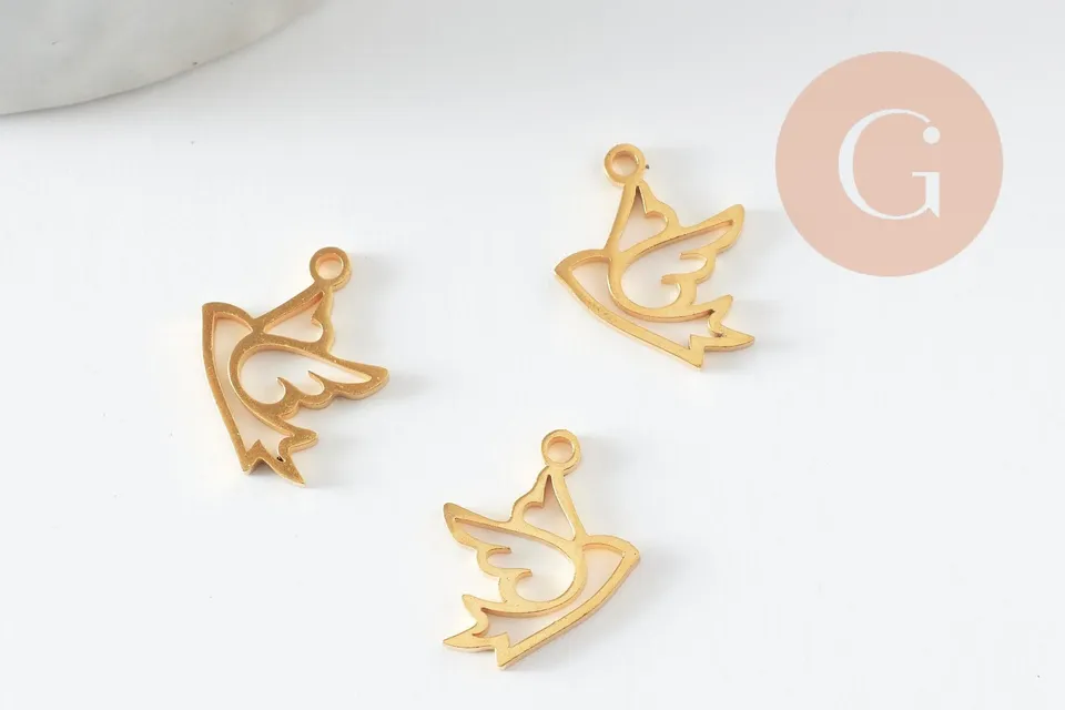 Gingerlily Colombe pendentif oiseau acier doré 14mm unité
