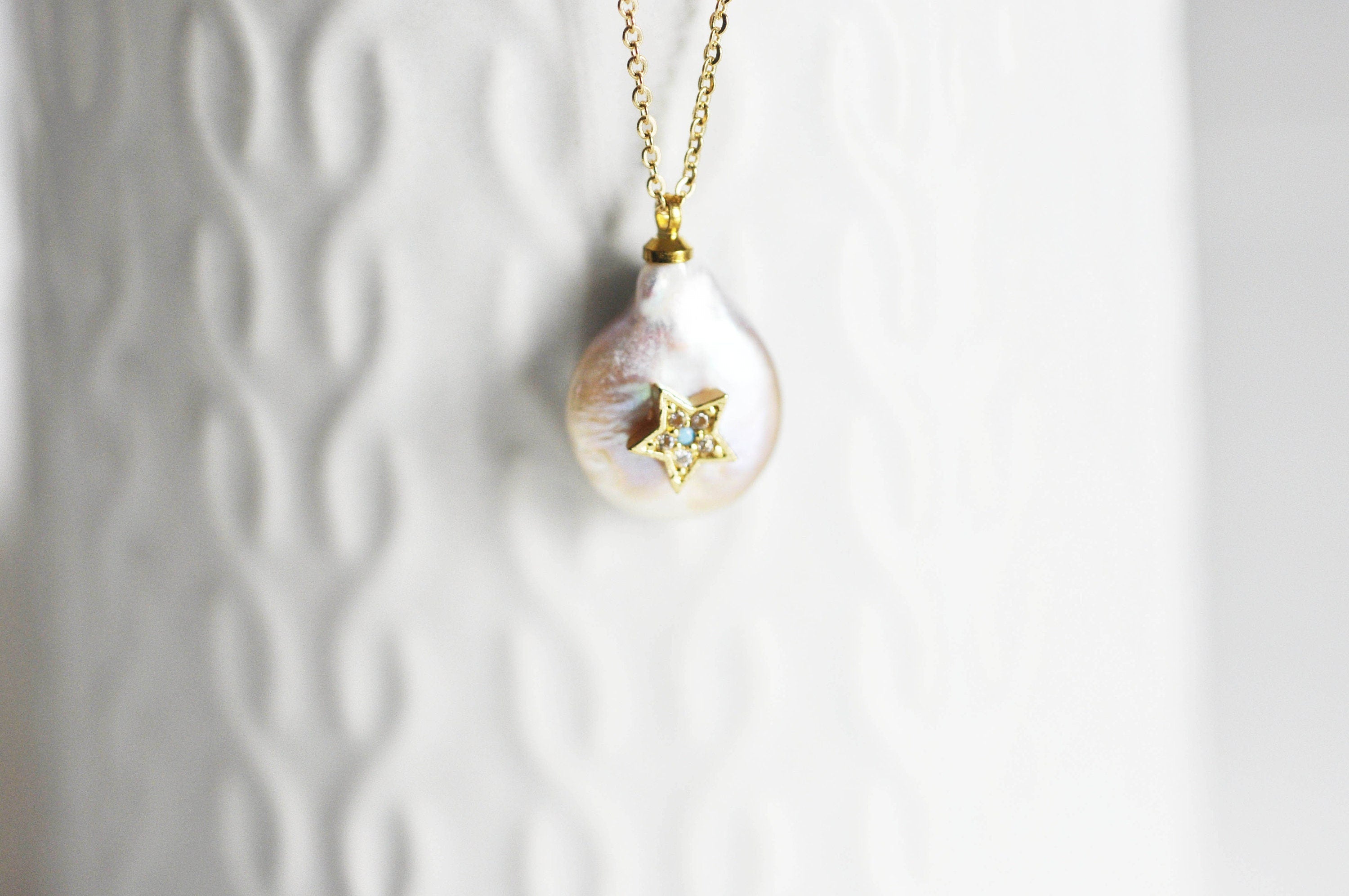 Gingerlily G3421 collier chaîne acier doré perle étoile 42cm