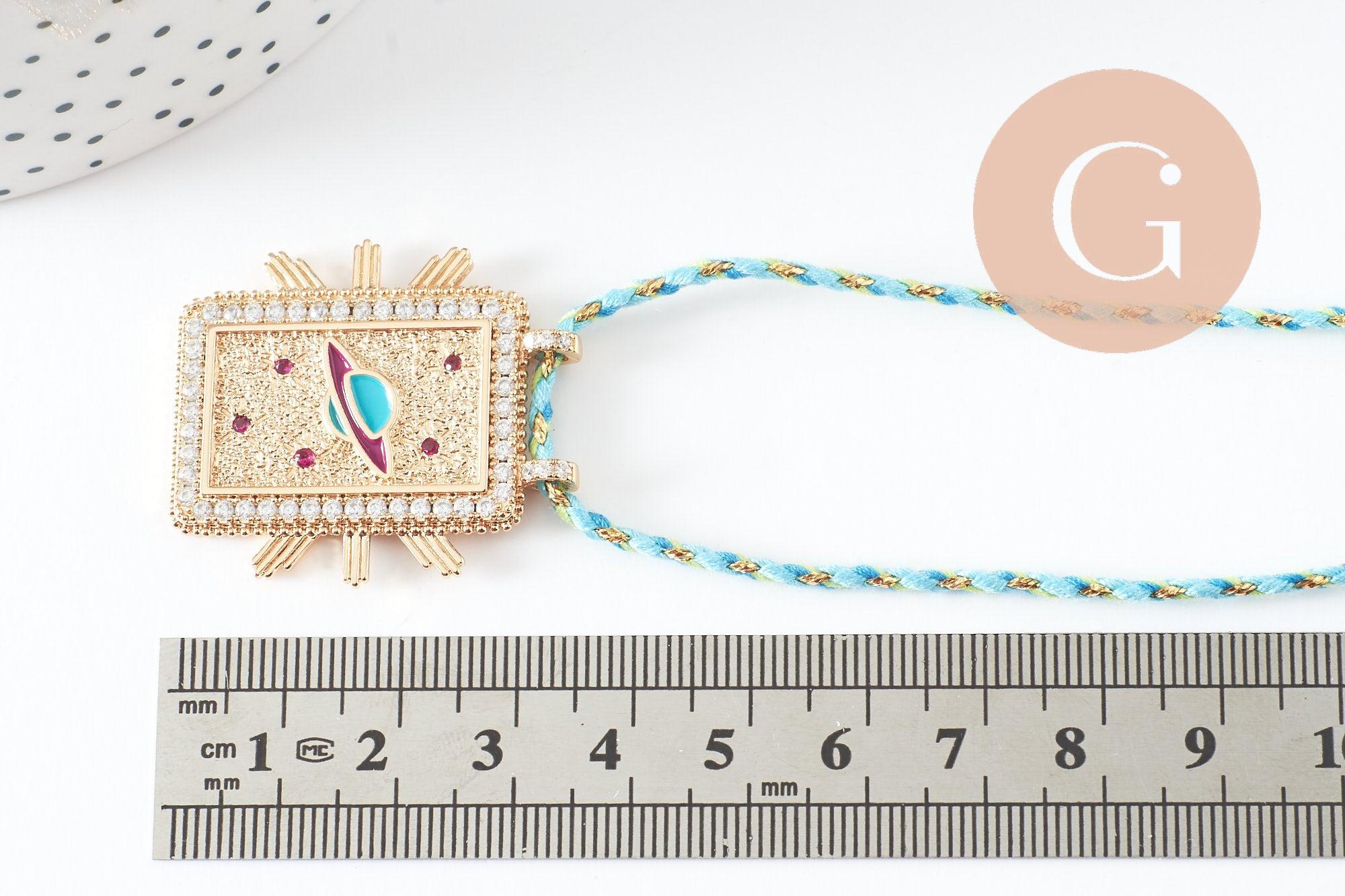 Gingerlily Collier médaille planète zircon doré cordon 45cm