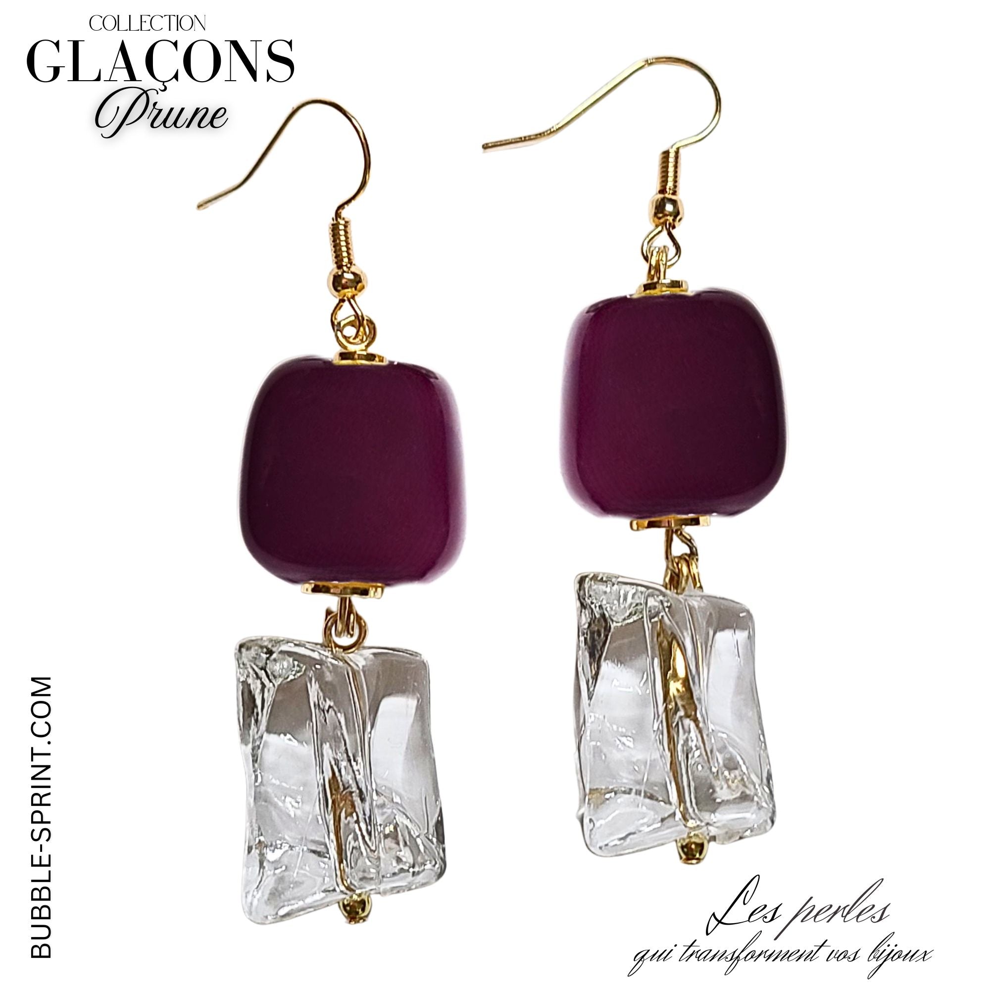 ARTSHOP Glaçons Boucles prune 6 cm plaqué or kit